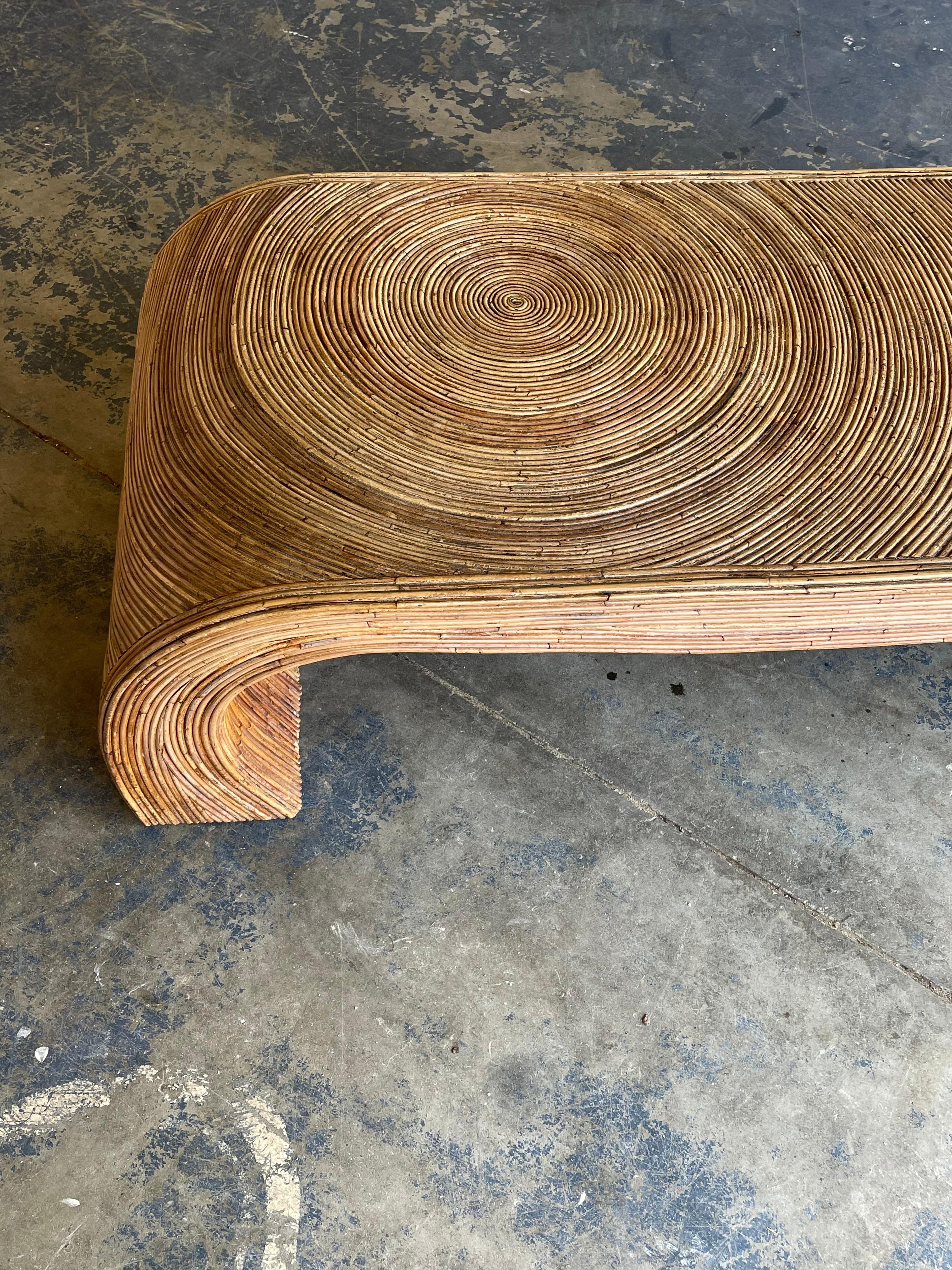 Mid-Century Modern Pencil Reed Scroll Style Coffee Table