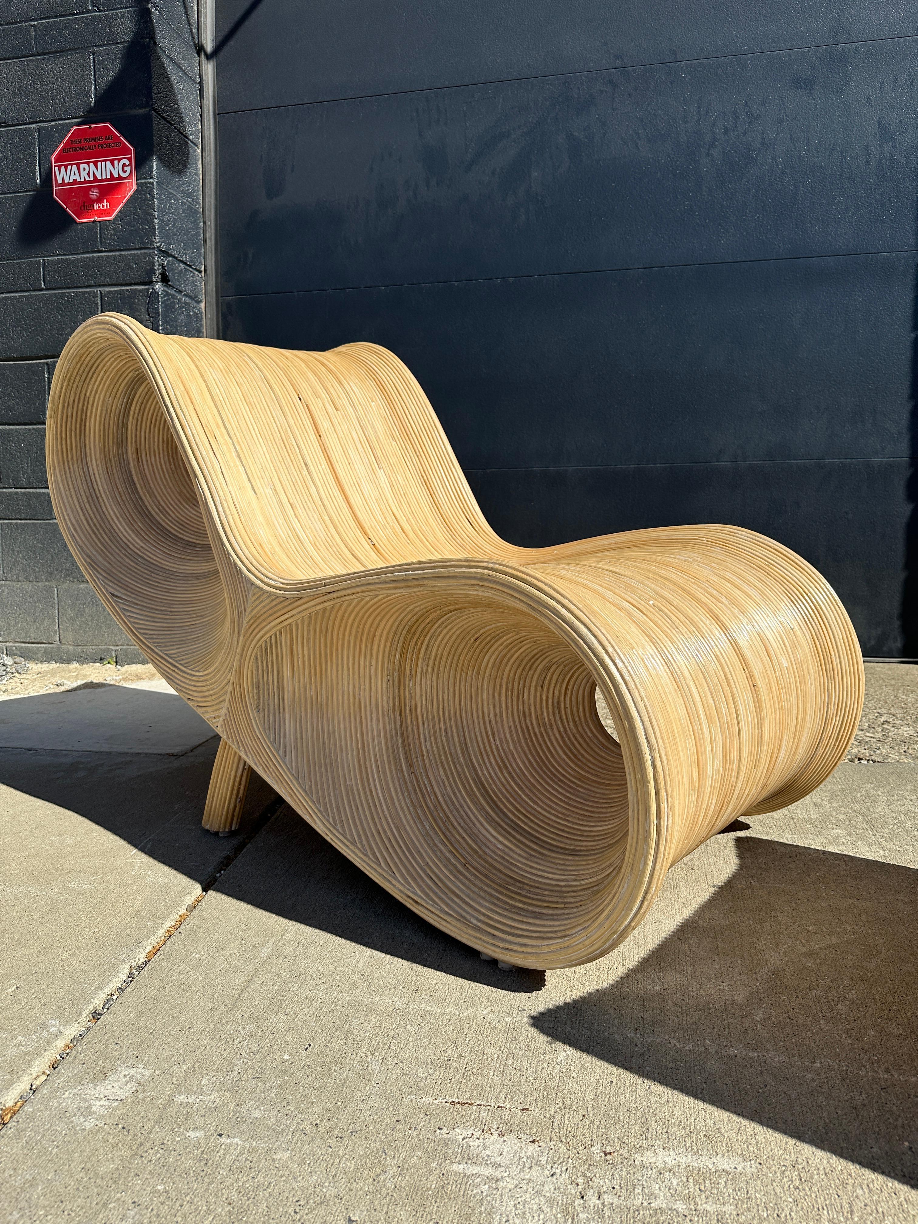 Rattan Pencil Reed Sculptural Ear Lounge Chair and Ottoman by Betty Cobonpue