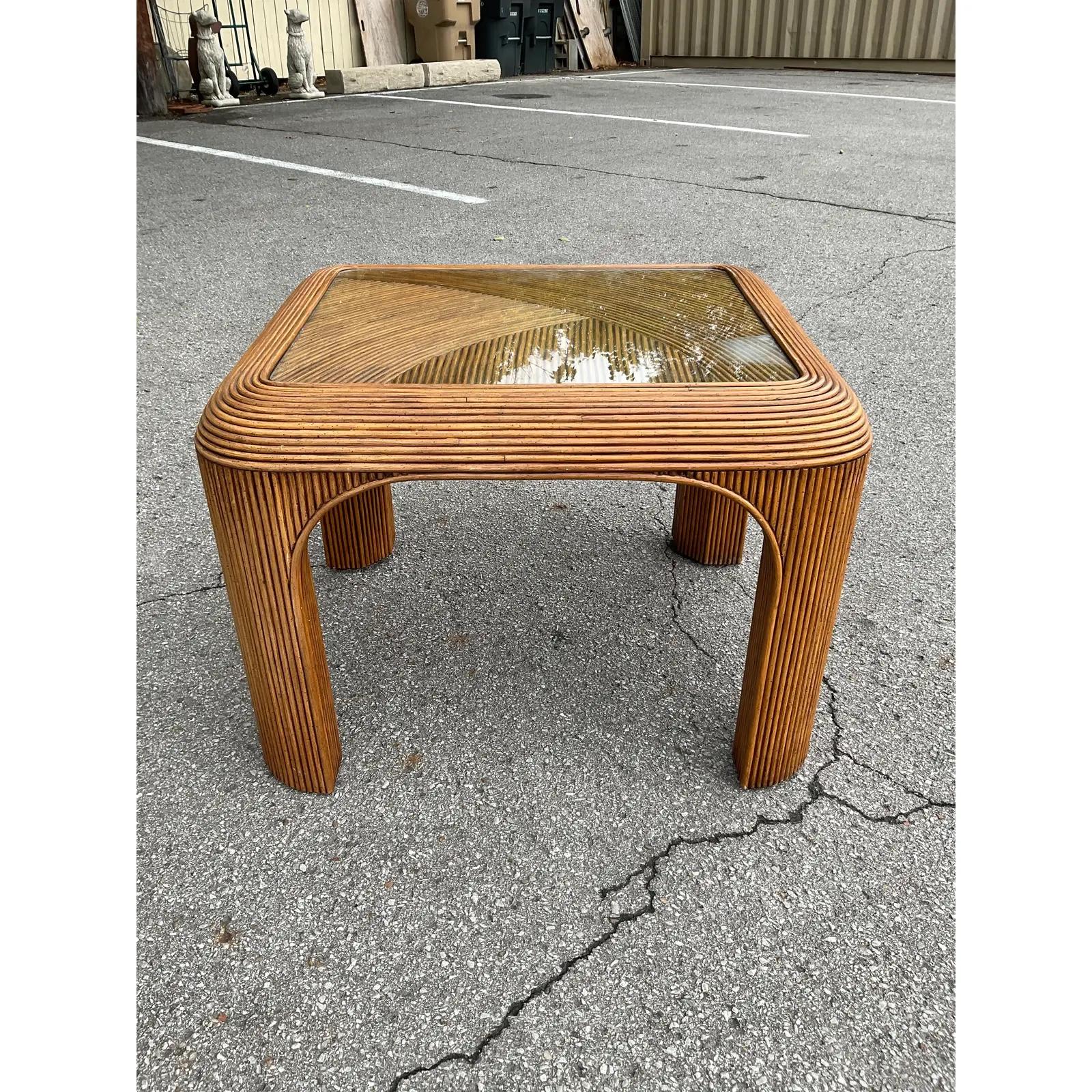 Pencil Reed Side Table With Glass Top For Sale 2