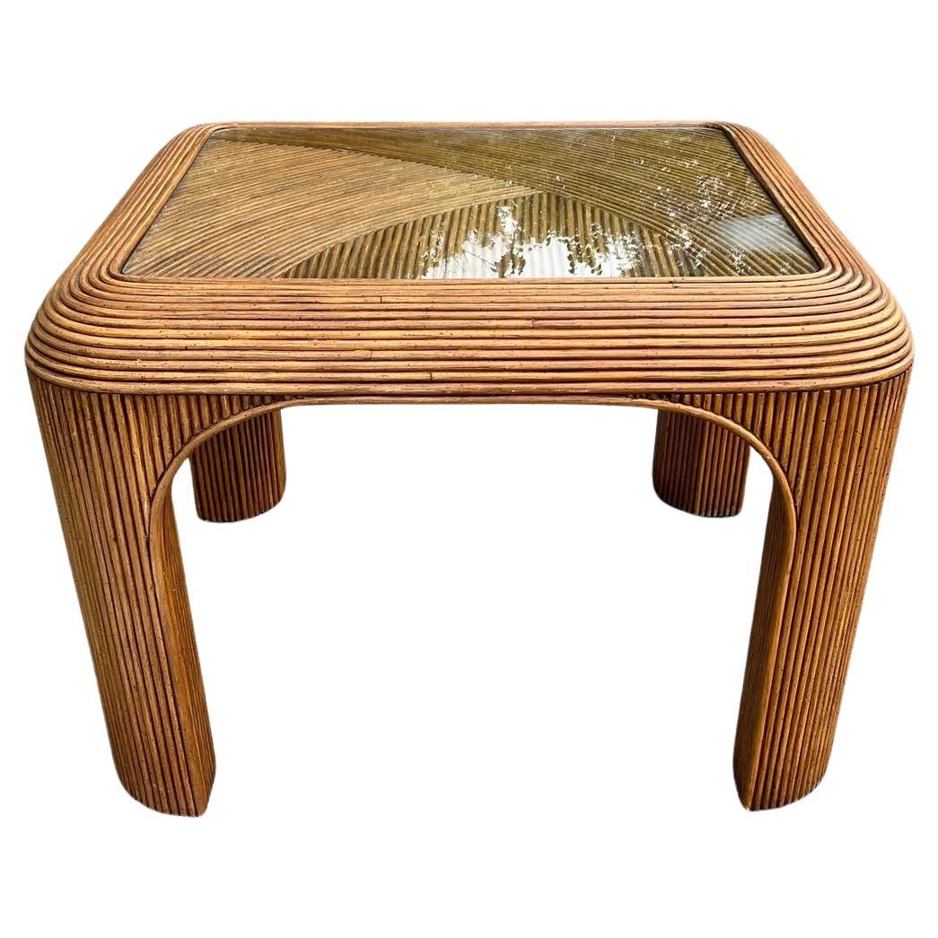 Pencil Reed Side Table With Glass Top For Sale