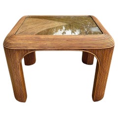 Pencil Reed Side Table With Glass Top