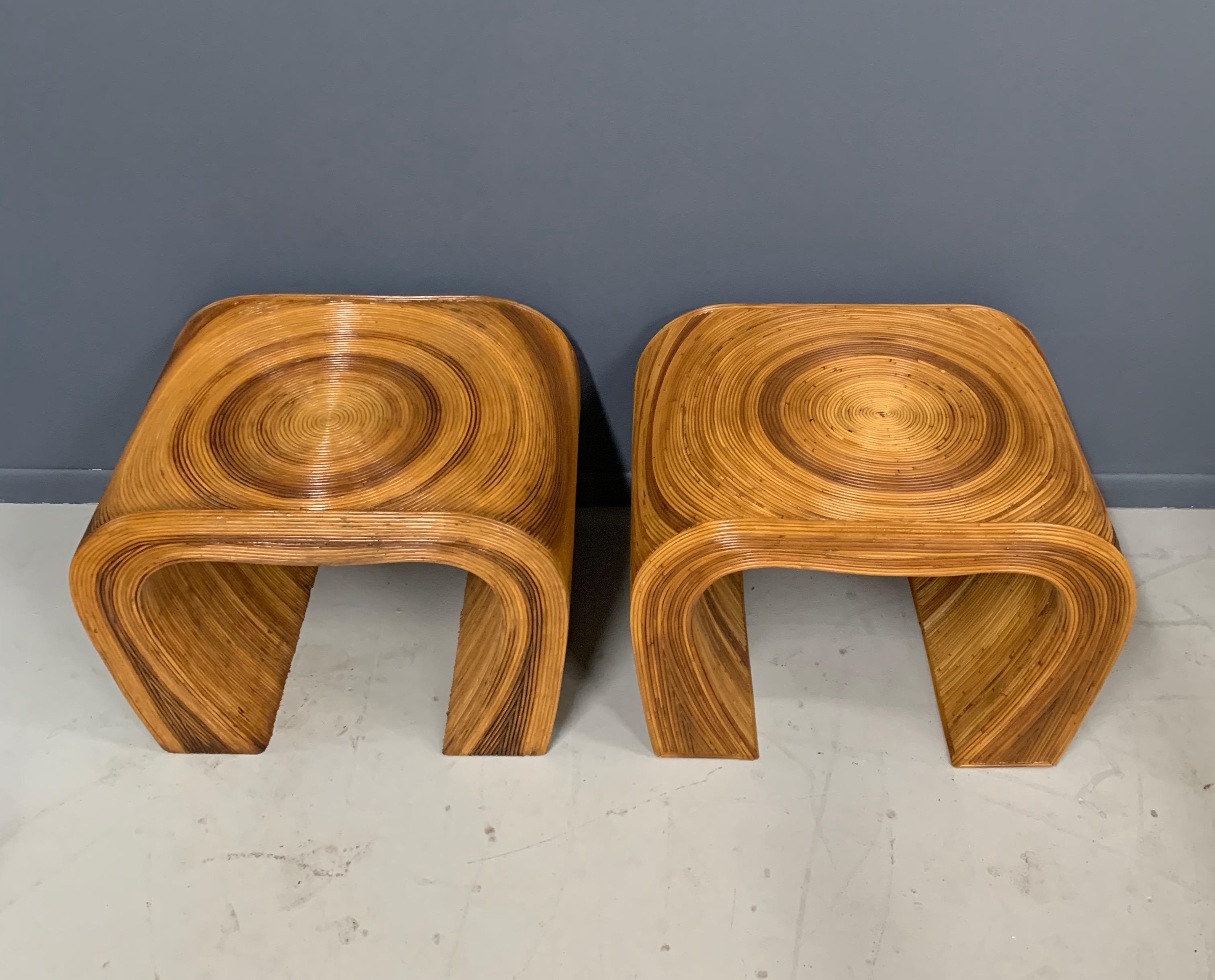 Mid-Century Modern Pencil Reed Side Tables Midcentury