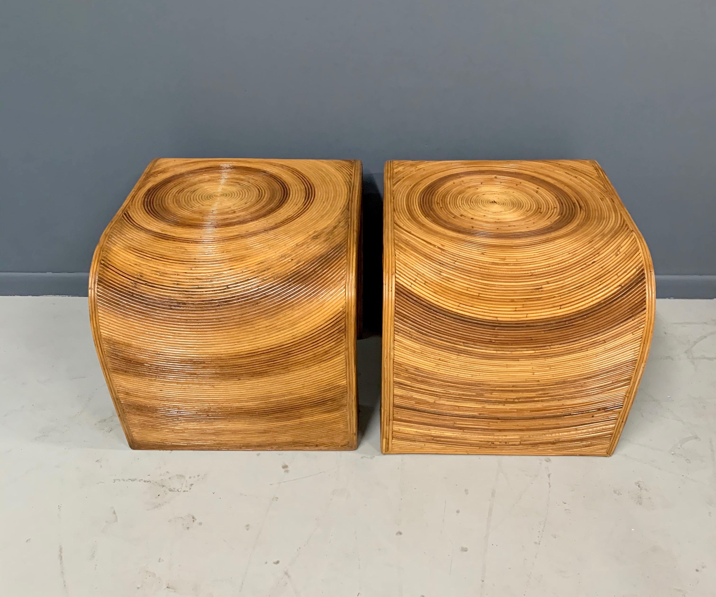 European Pencil Reed Side Tables Midcentury