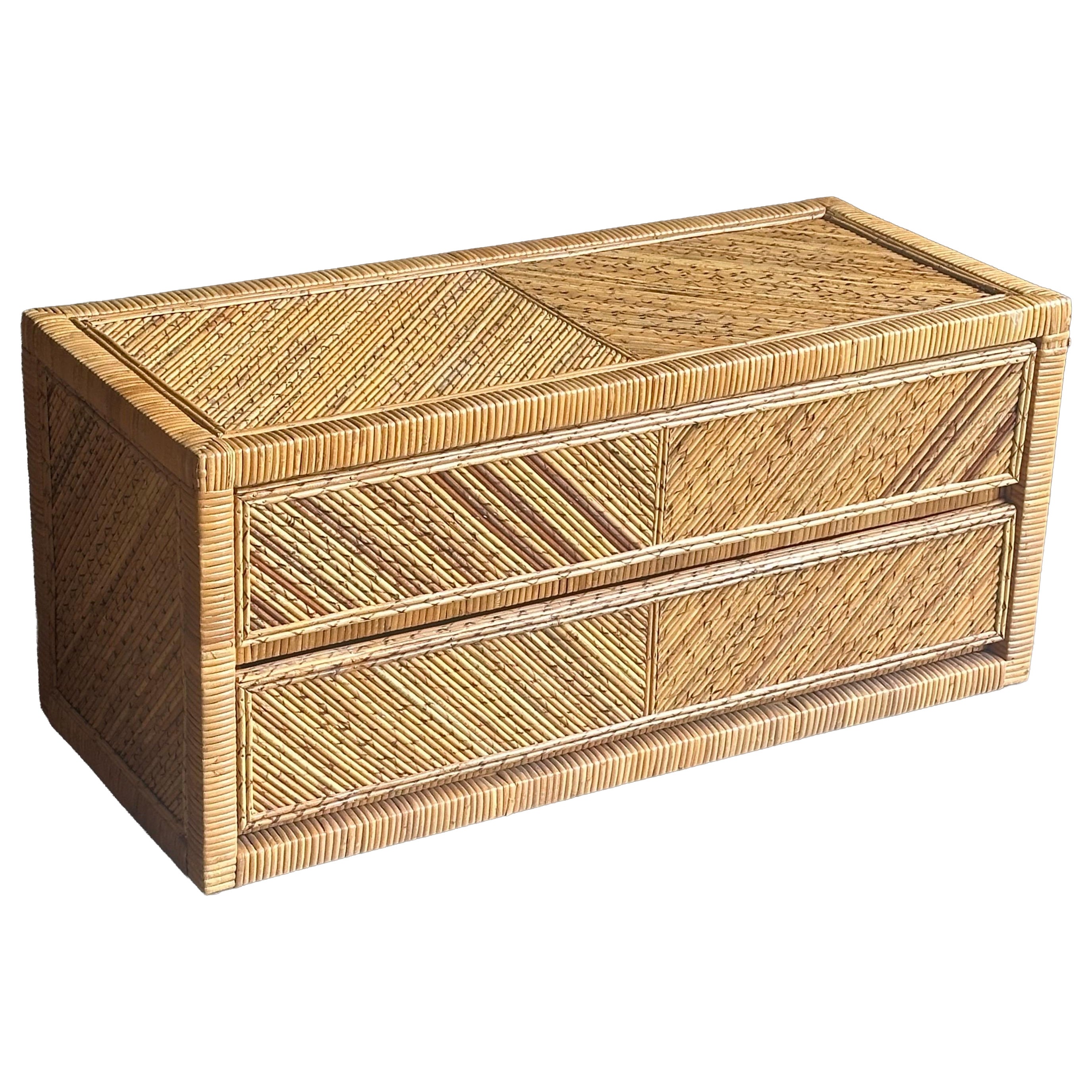 Pencil Reed Split Bamboo and Wrapped Cane Low Chest