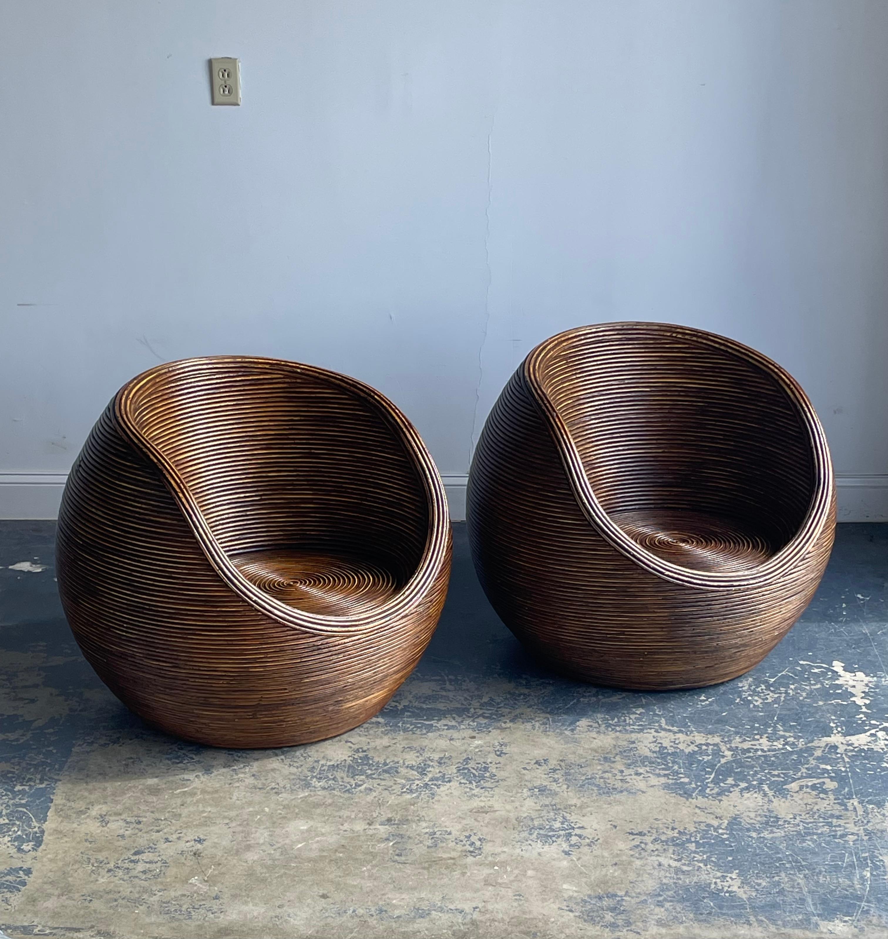 American Pencil Reed / Split Reed Organic Pair of Pod / Tub Chairs