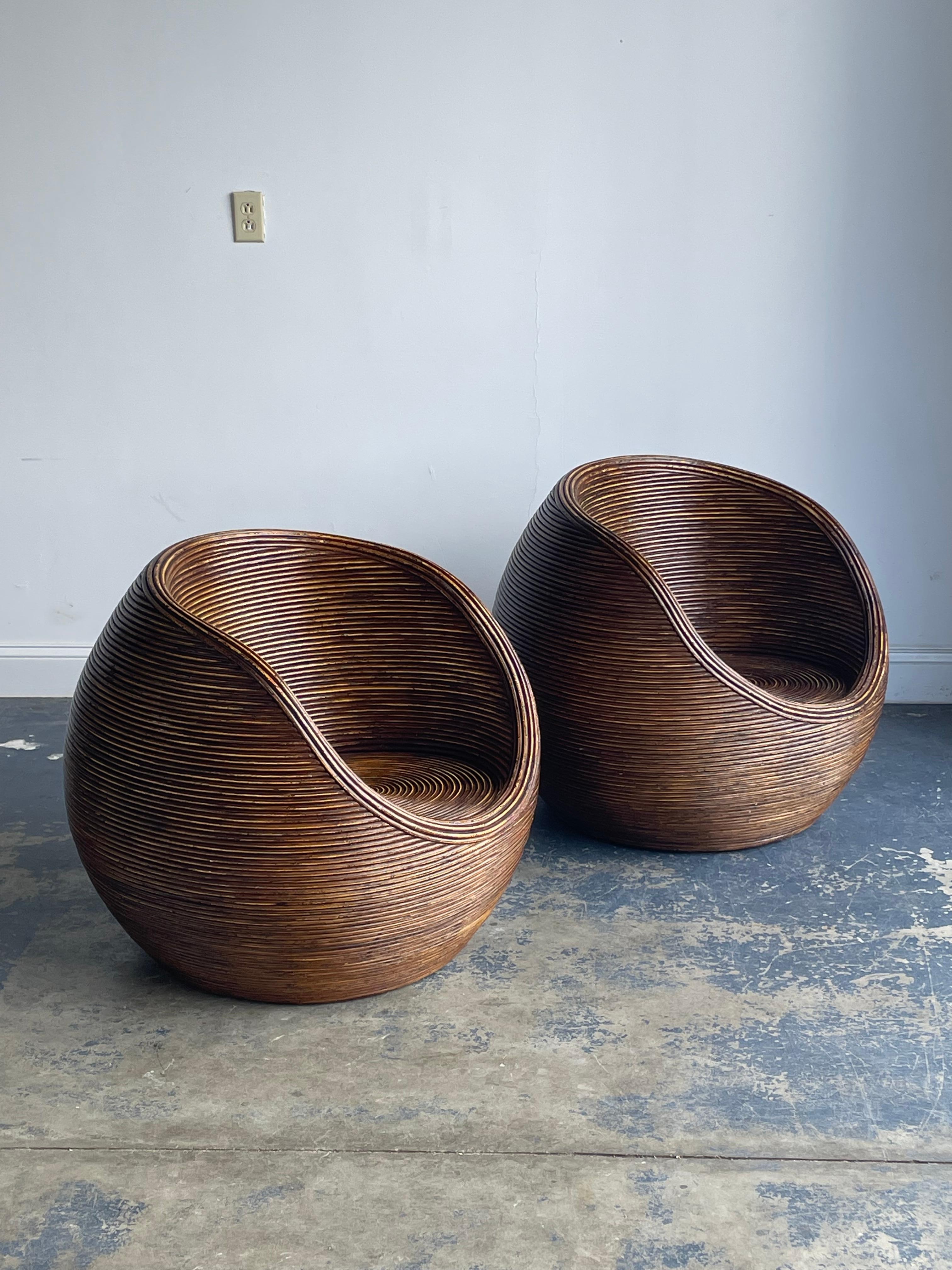 Late 20th Century Pencil Reed / Split Reed Organic Pair of Pod / Tub Chairs
