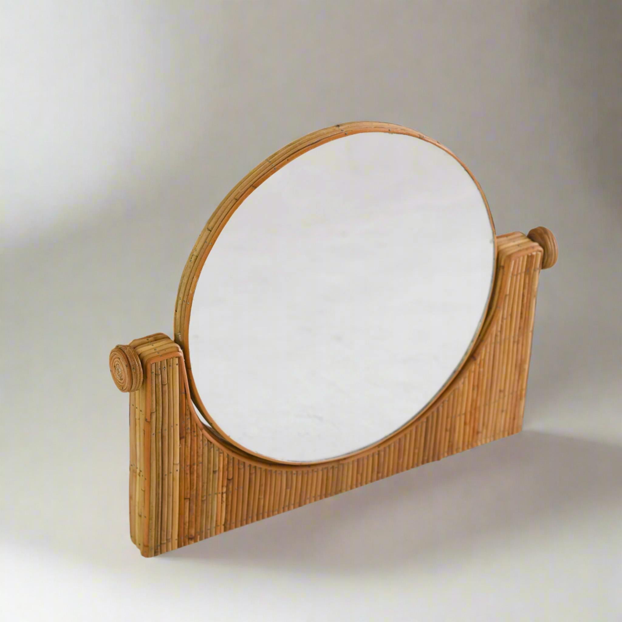 Mid-Century Modern Miroir de table en roseau de style moderne du milieu du siècle dernier en vente