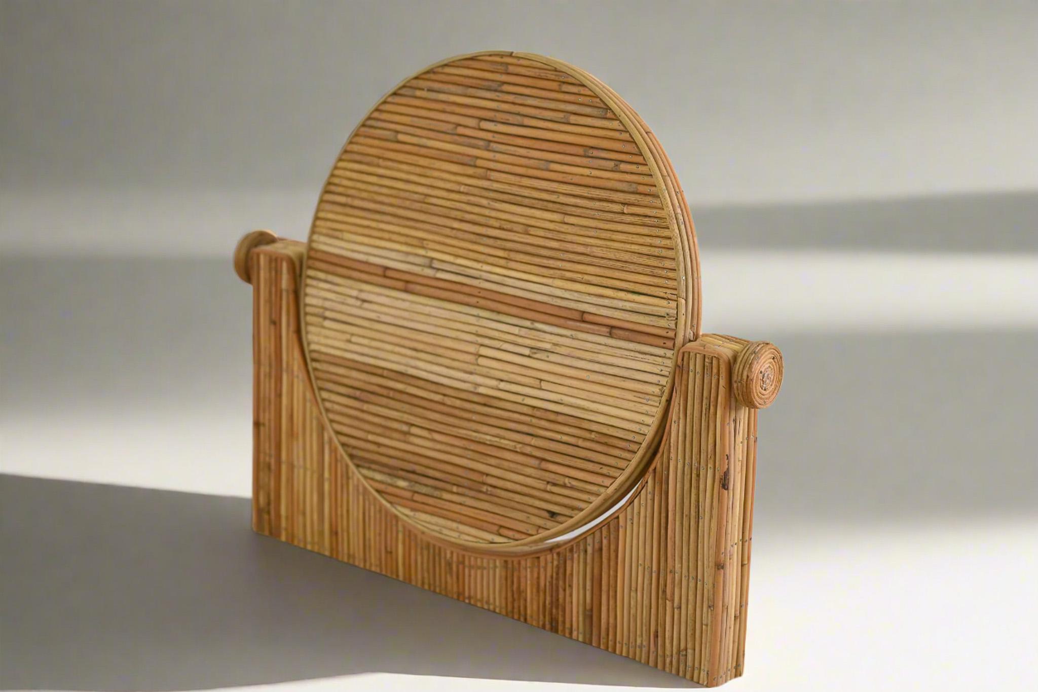 Rotin Miroir de table en roseau de style moderne du milieu du siècle dernier en vente