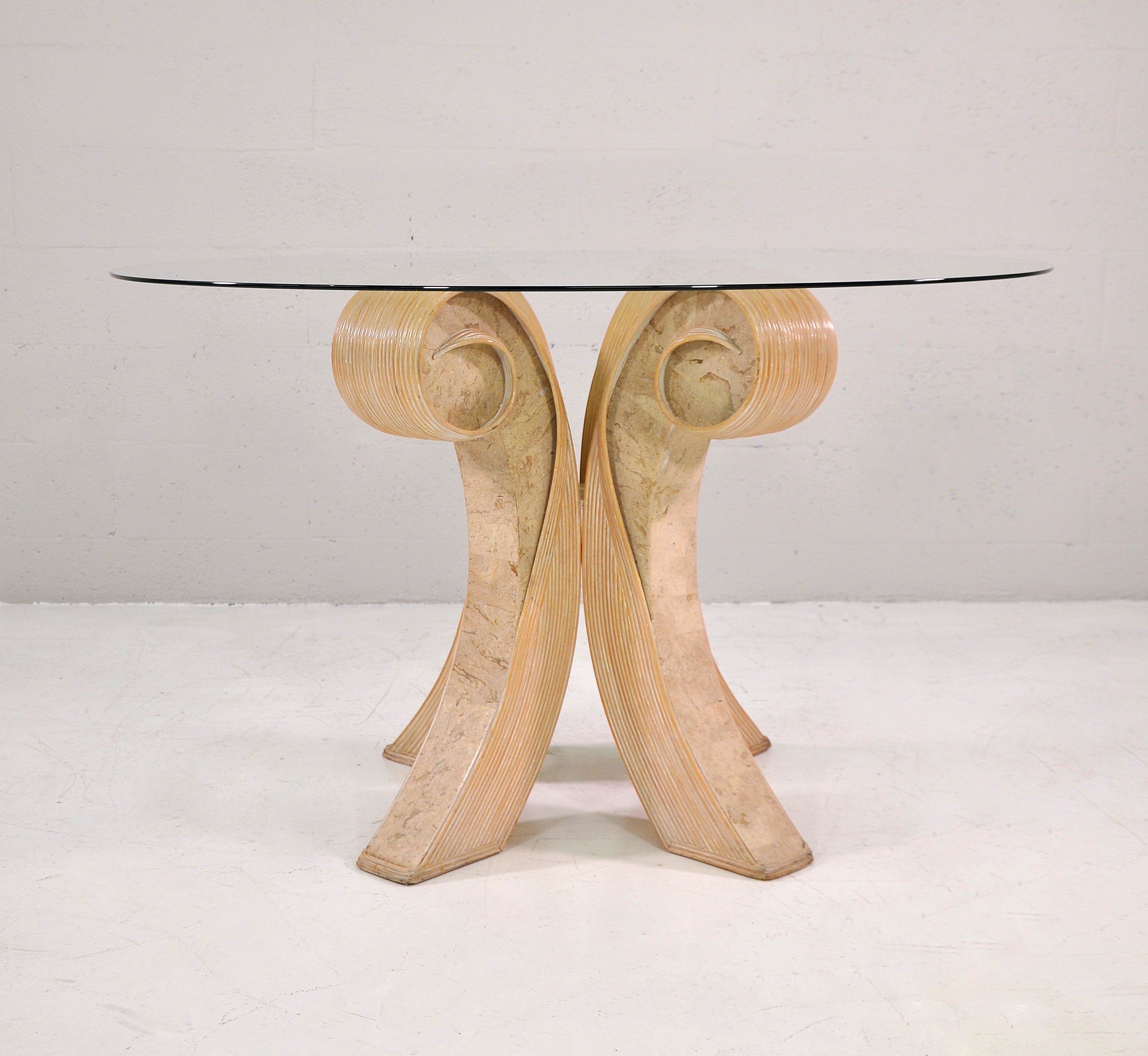 Pencil Reed, Travertine and Glass Dining Table 3