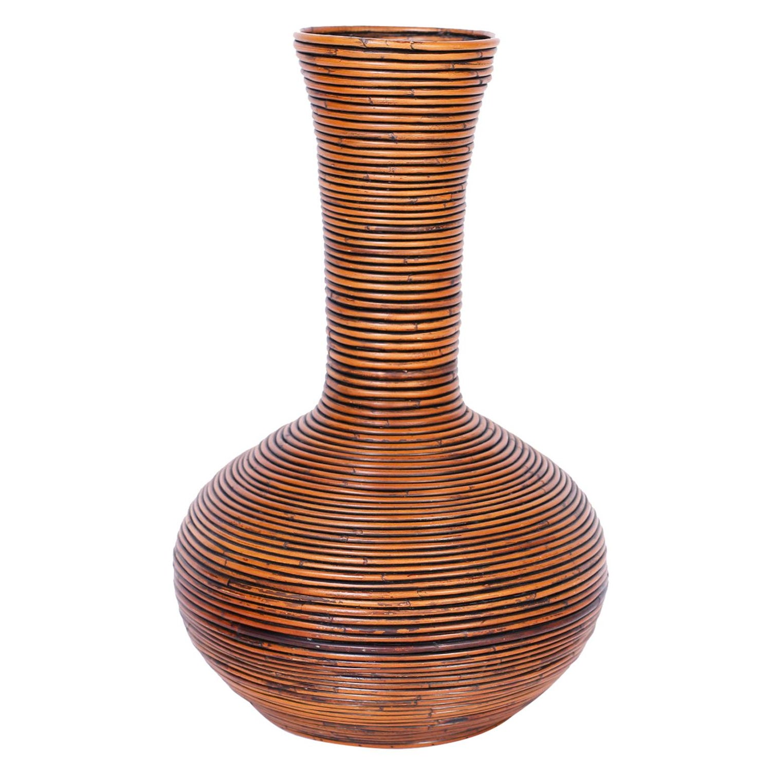 Midcentury Pencil Reed Rattan Floor Vase For Sale at 1stDibs | tall reeds  for floor vase, rattan vase, woven floor vase