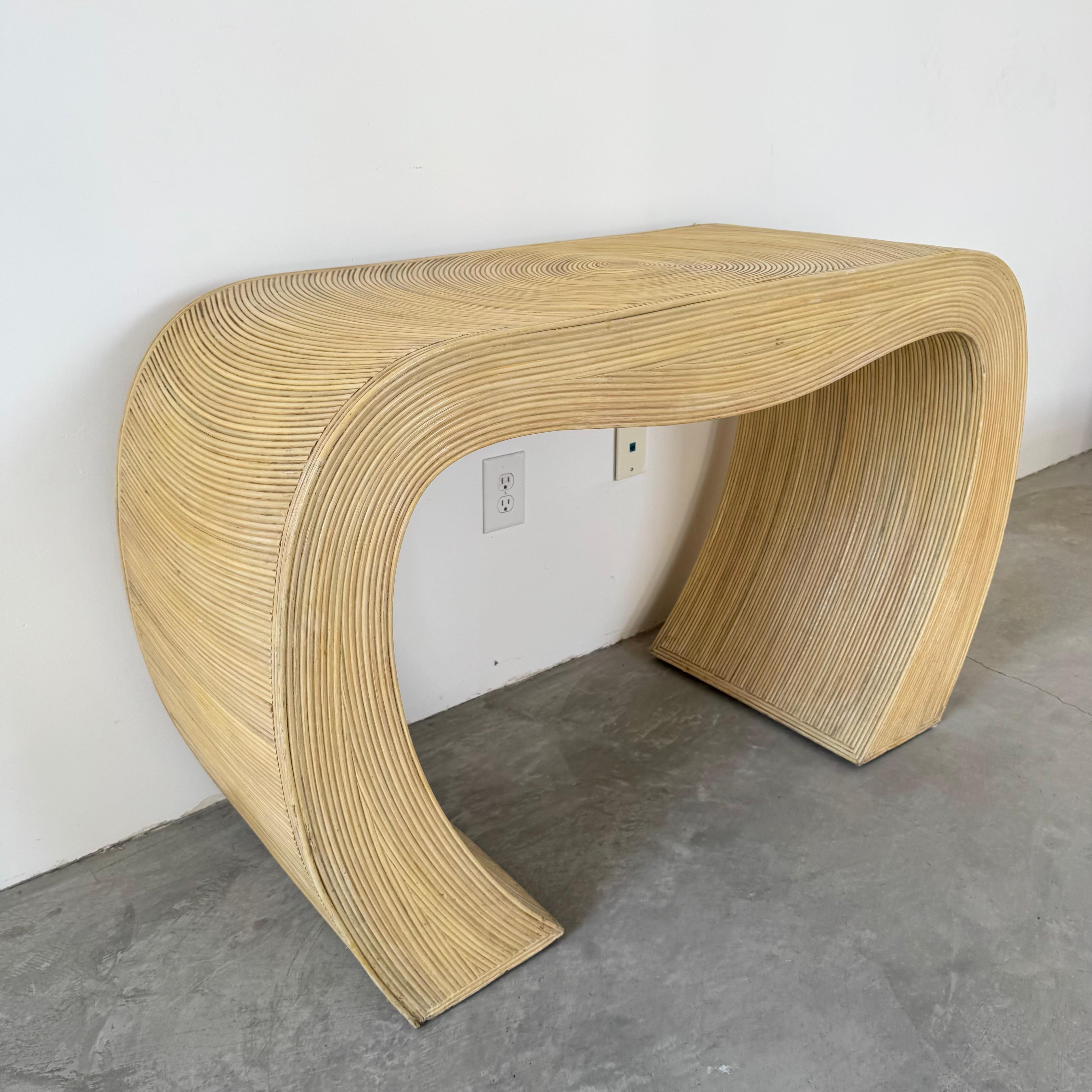 Italian Pencil Reed Waterfall Console, 1970s Italy For Sale