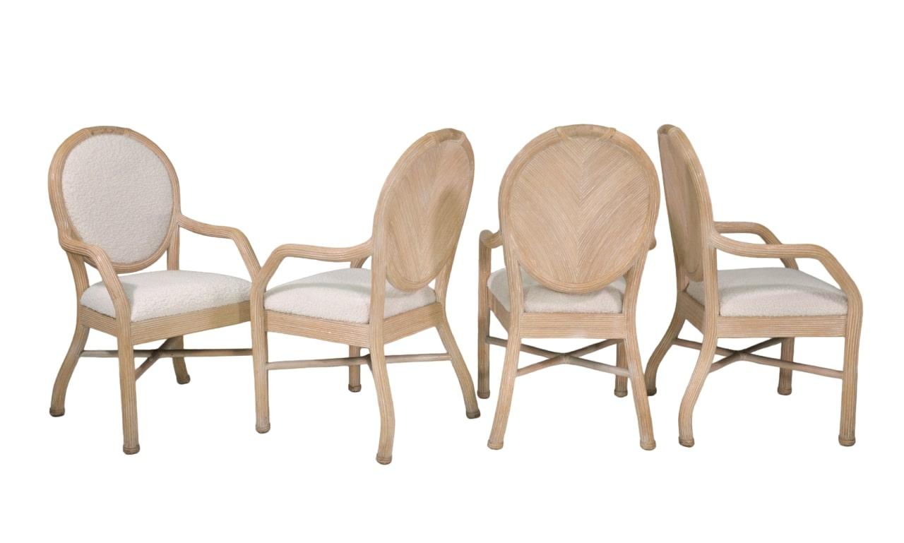 Pencil Reed, White Boucle and Travertine Dining Chairs 7