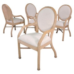 Pencil Reed, White Boucle and Travertine Dining Chairs