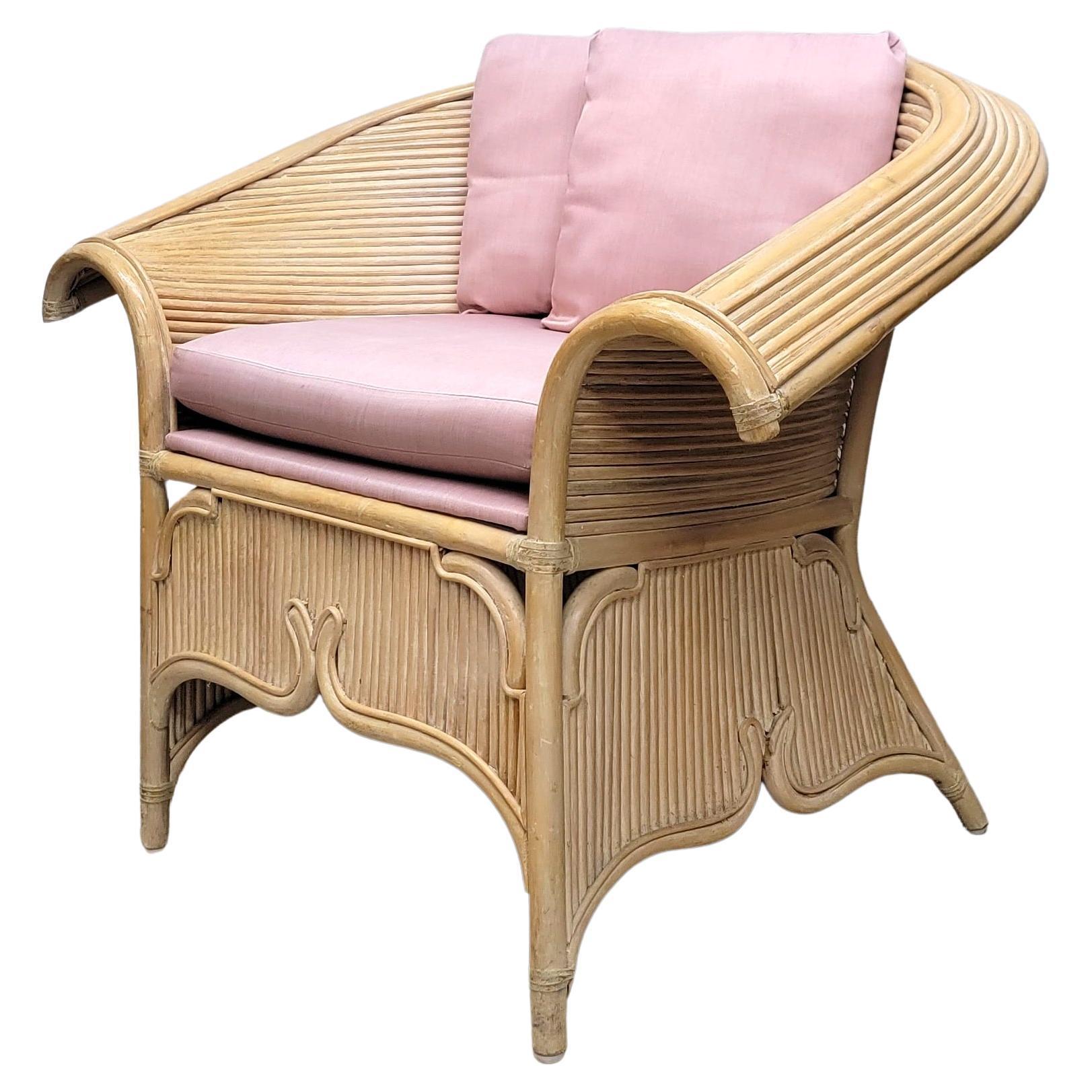 Pencil Reed Wing Back Rattan Lounge Chair For Sale 3