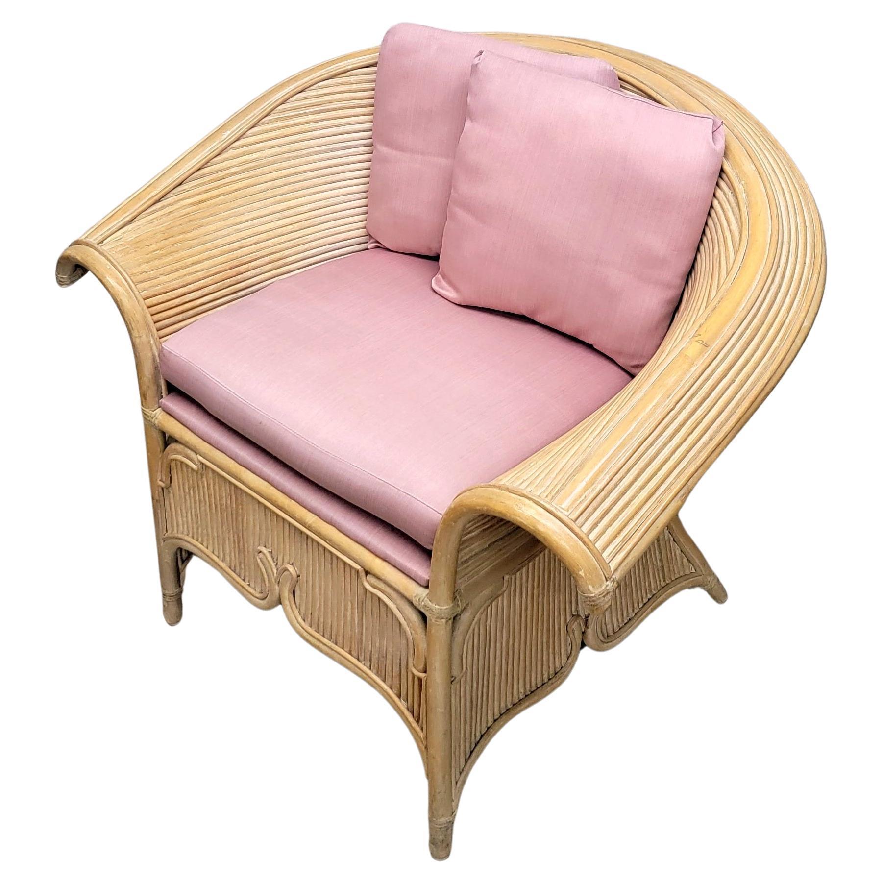 Mid-Century Modern Pencil Reed Wing Back Rattan Lounge Chair For Sale