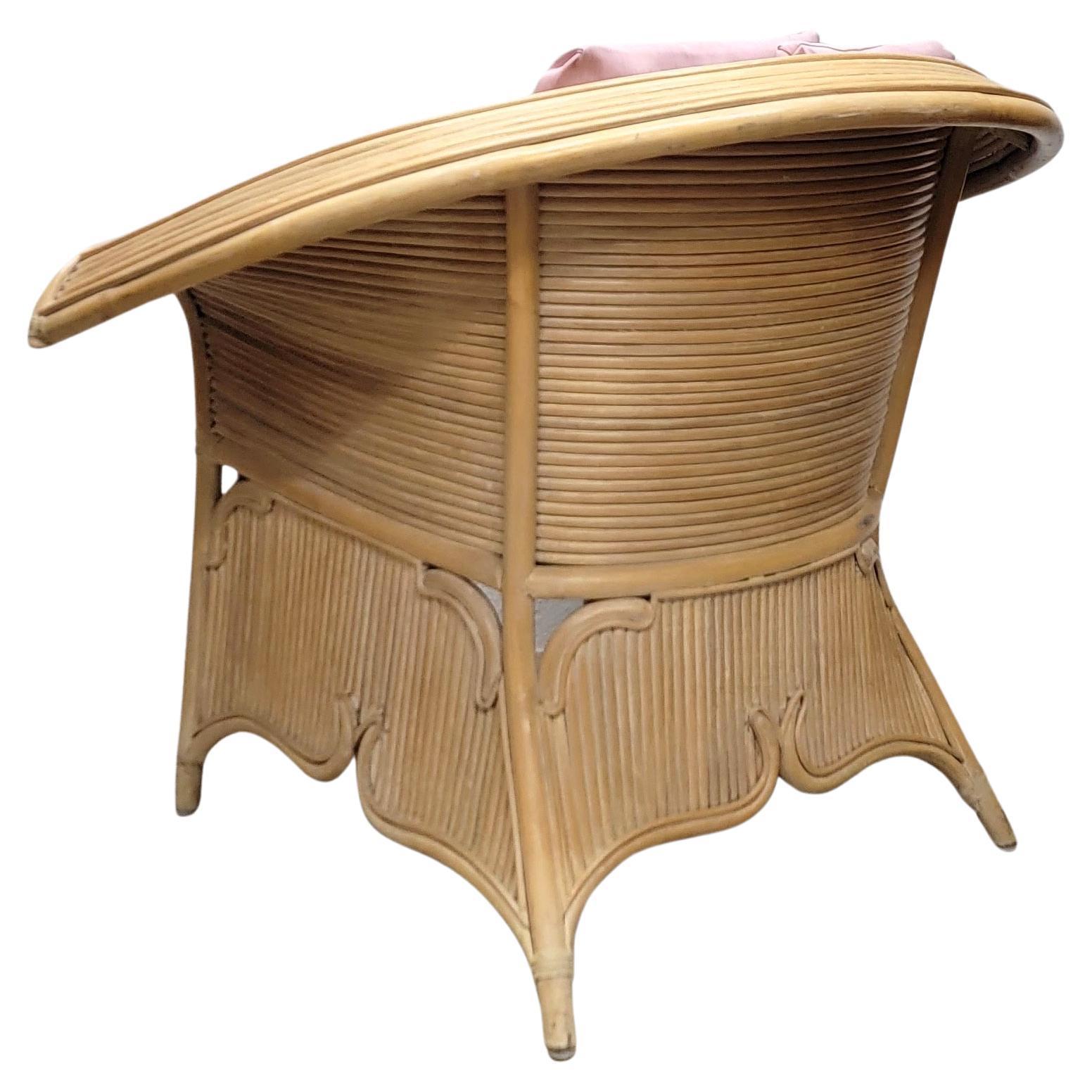 Pencil Reed Wing Back Rattan Lounge Chair For Sale 1