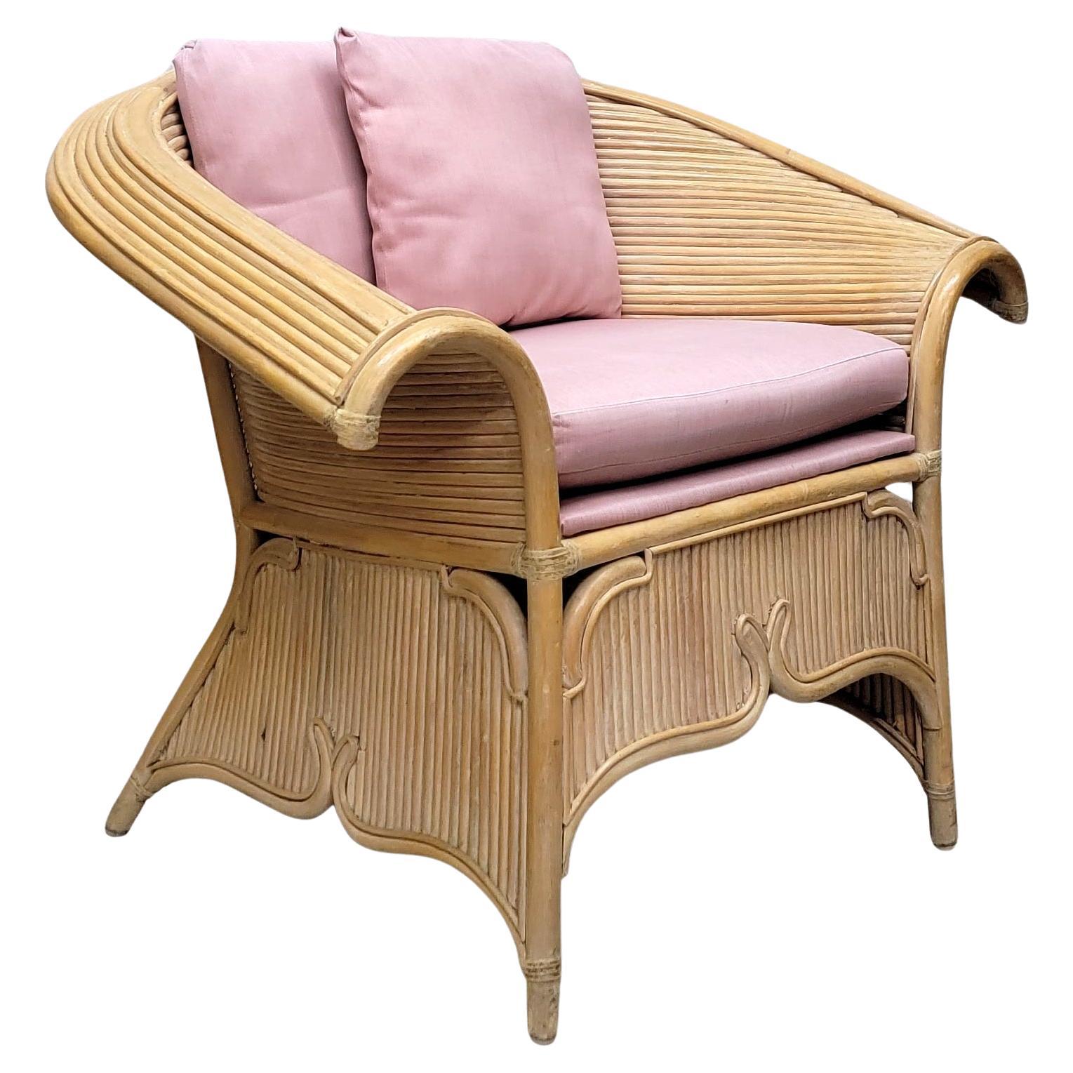 Pencil Reed Wing Back Rattan Lounge Chair For Sale