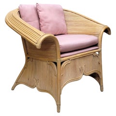Retro Pencil Reed Wing Back Rattan Lounge Chair