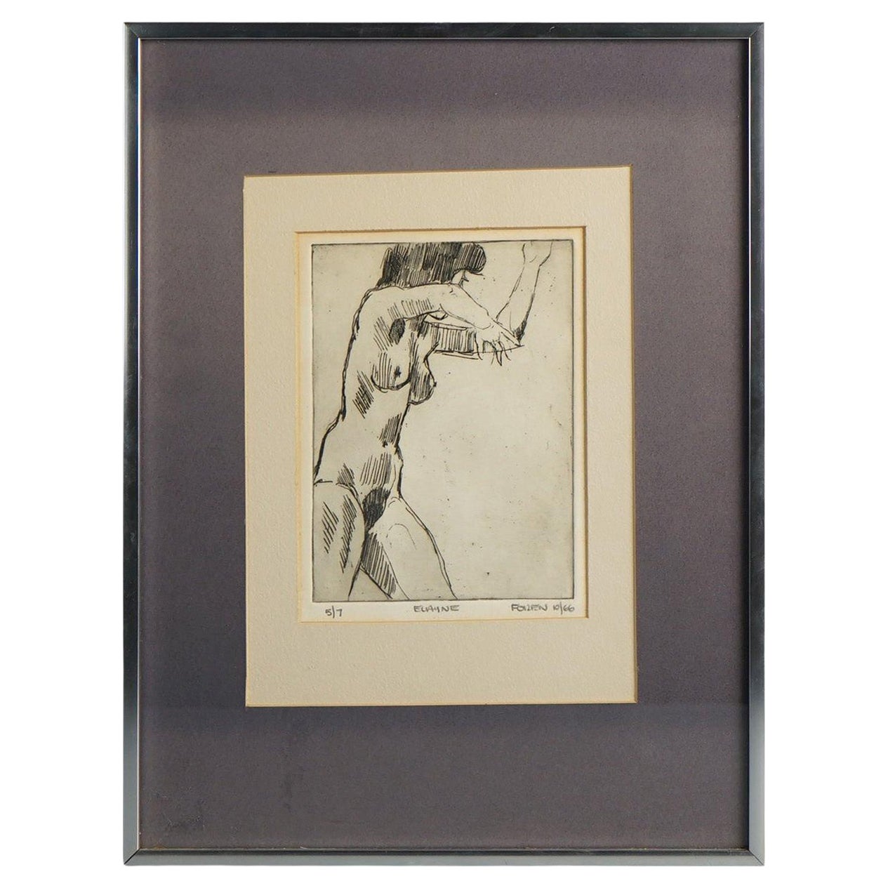 Pencil Signed "5/6 Elayne Frozen 10/66" Limited Edition Sketch of Nude Woman
