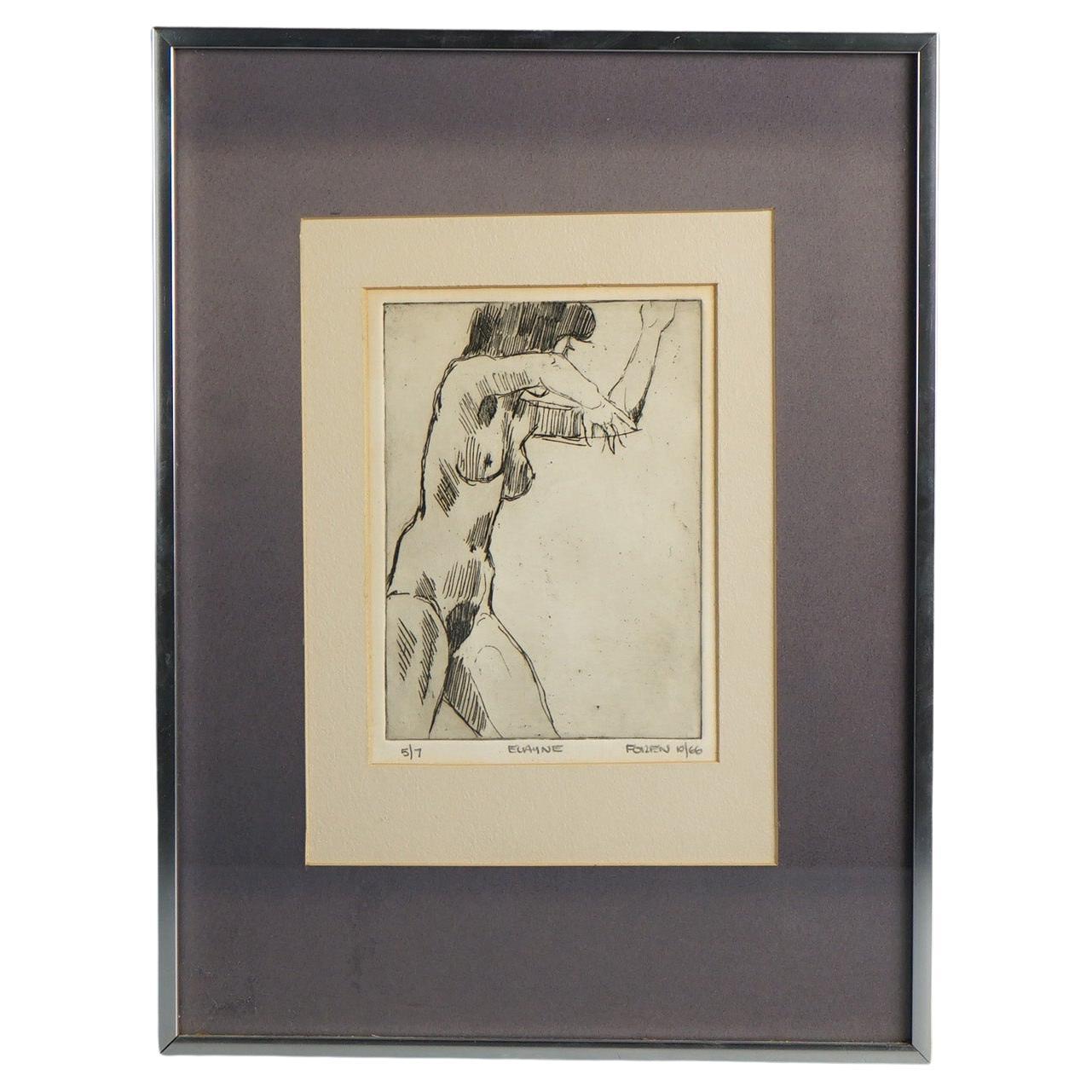 Pencil Signed "5/6 Elayne Frozen 10/66" Limited Edition Sketch of Nude Woman  For Sale