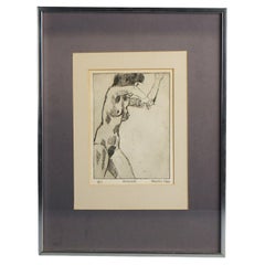 Vintage Pencil Signed "5/6 Elayne Frozen 10/66" Limited Edition Sketch of Nude Woman 