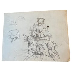 Esbozo a lápiz de toro y figura sobre papel