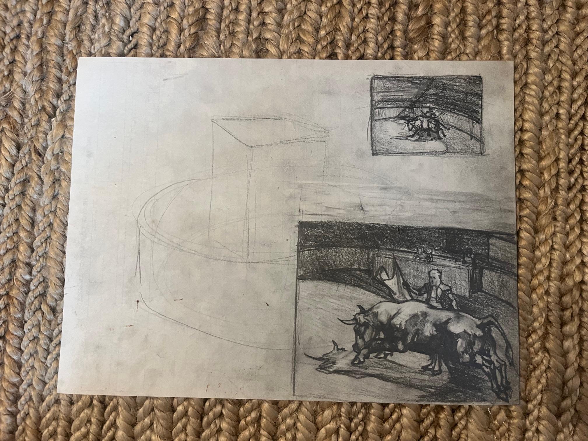 Moderne Sketch du taureau dans l'anneau sur papier en vente