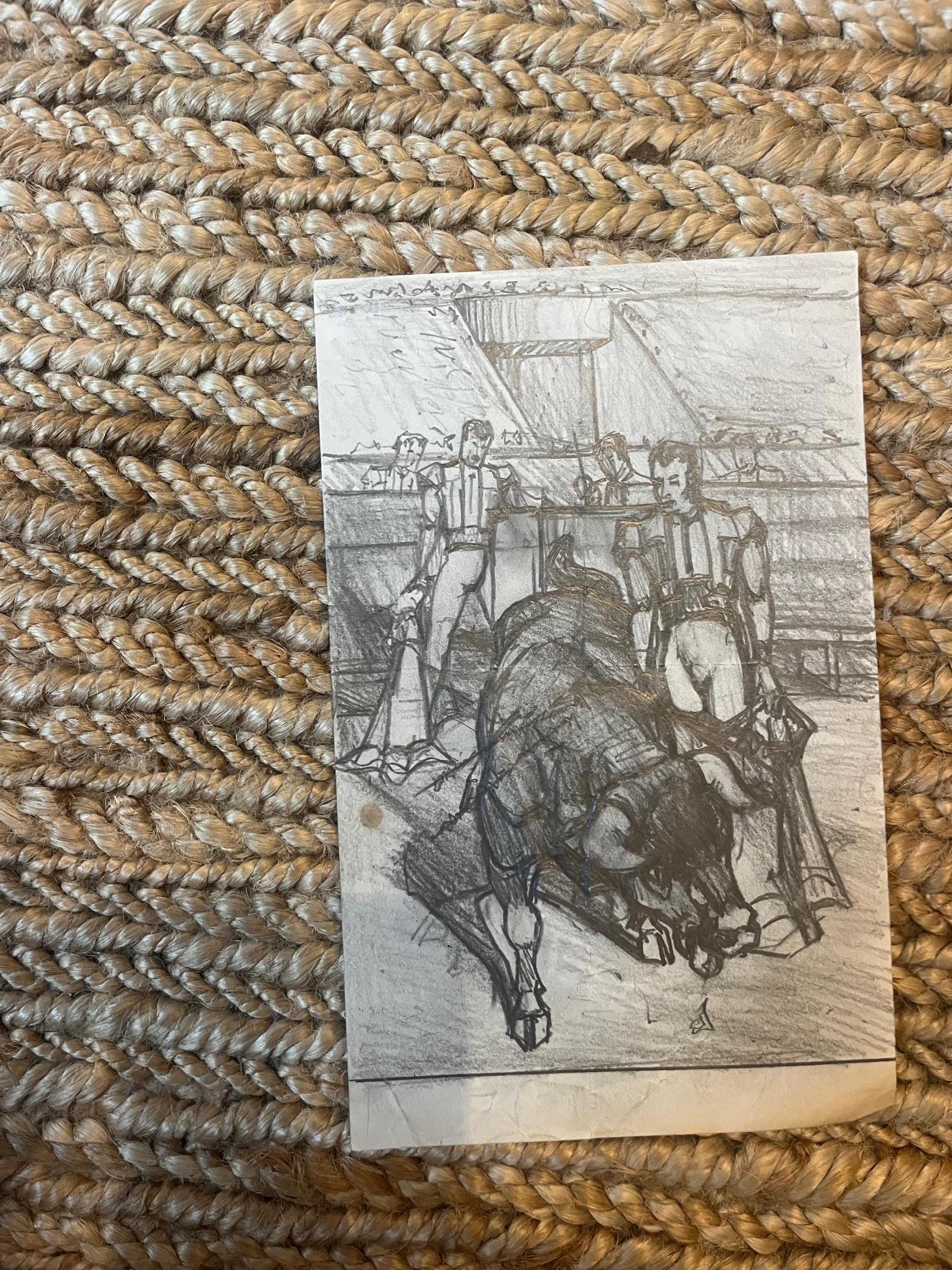 Moderne Sketch du taureau dans l'anneau sur papier en vente