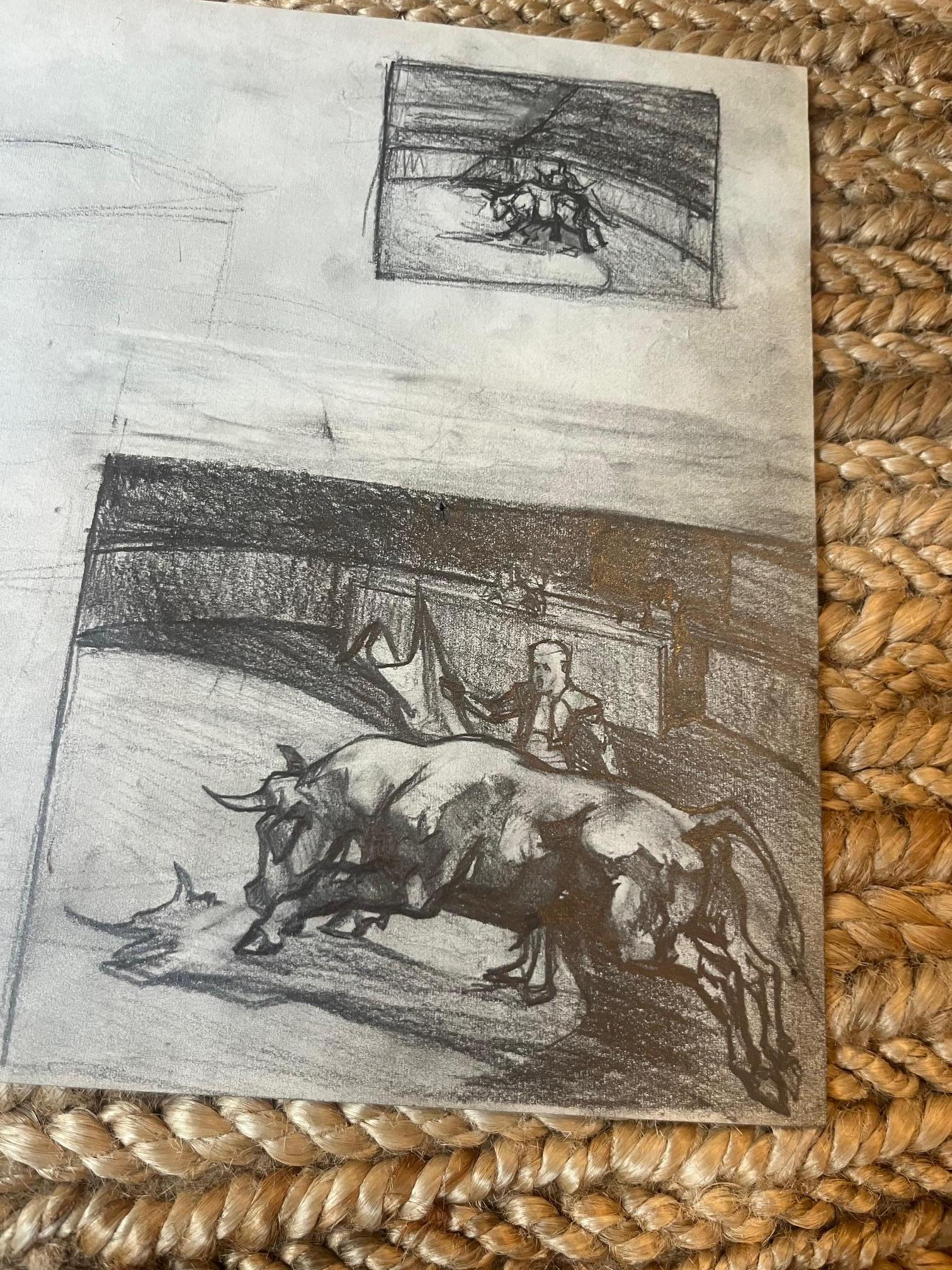 Nord-américain Sketch du taureau dans l'anneau sur papier en vente