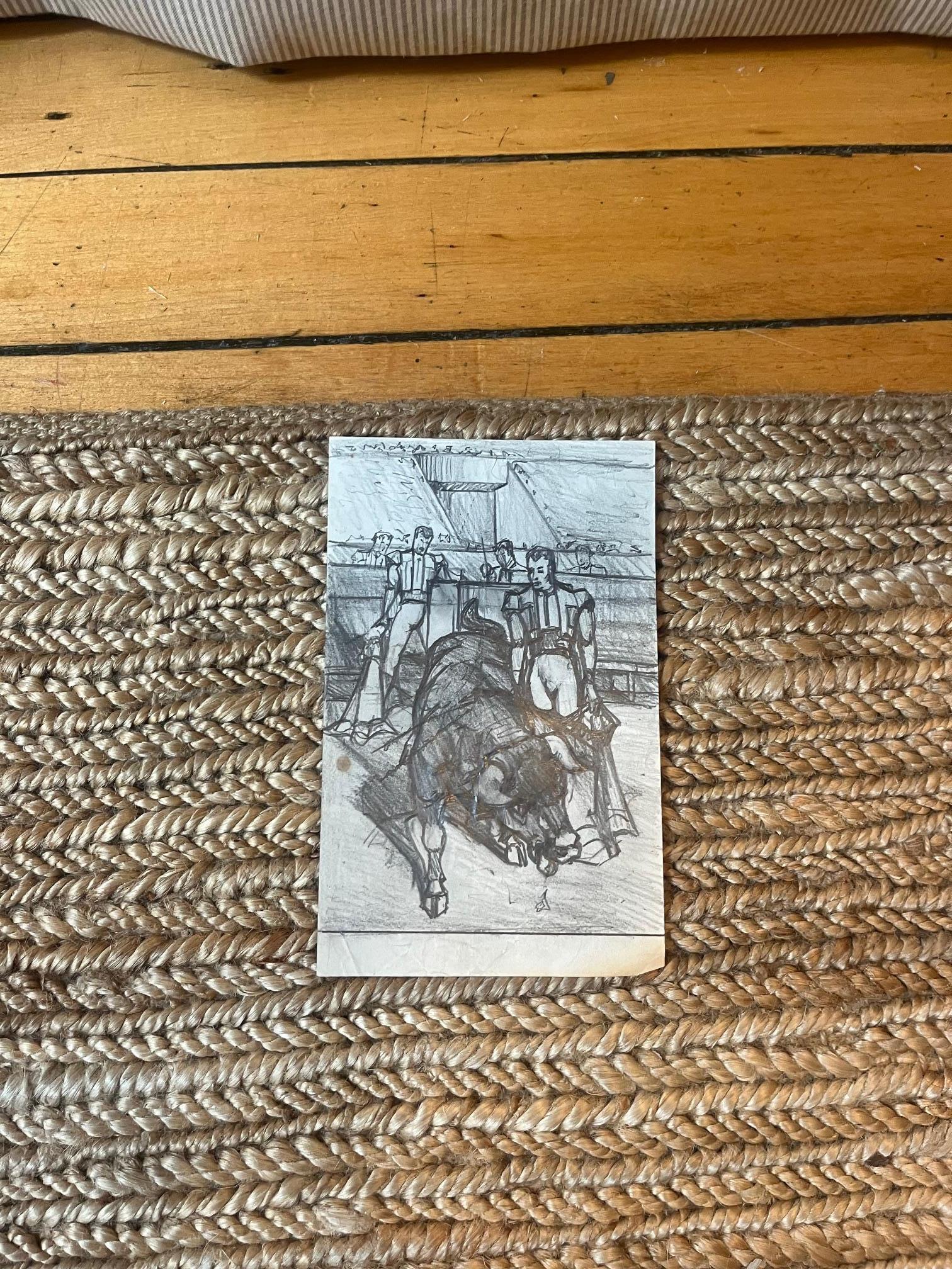 Sketch du taureau dans l'anneau sur papier Bon état - En vente à New York, NY