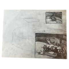 Pencil Sketch of Bull in the Ring on Paper
