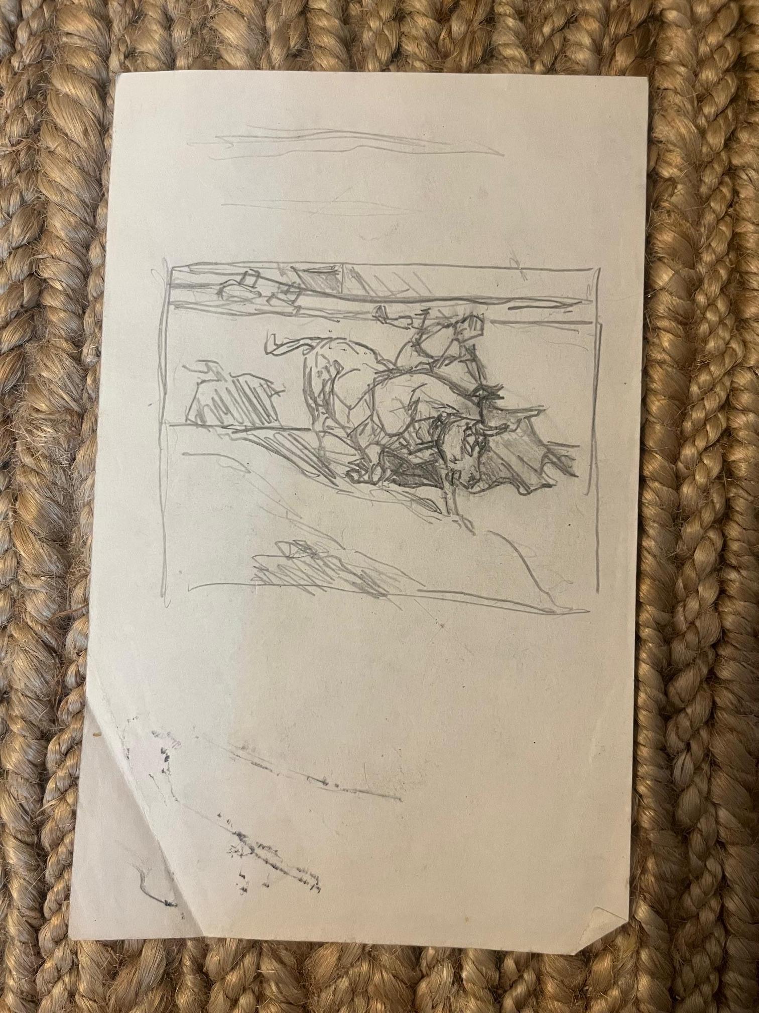 Croquis d'un taureau de papier Bon état - En vente à New York, NY