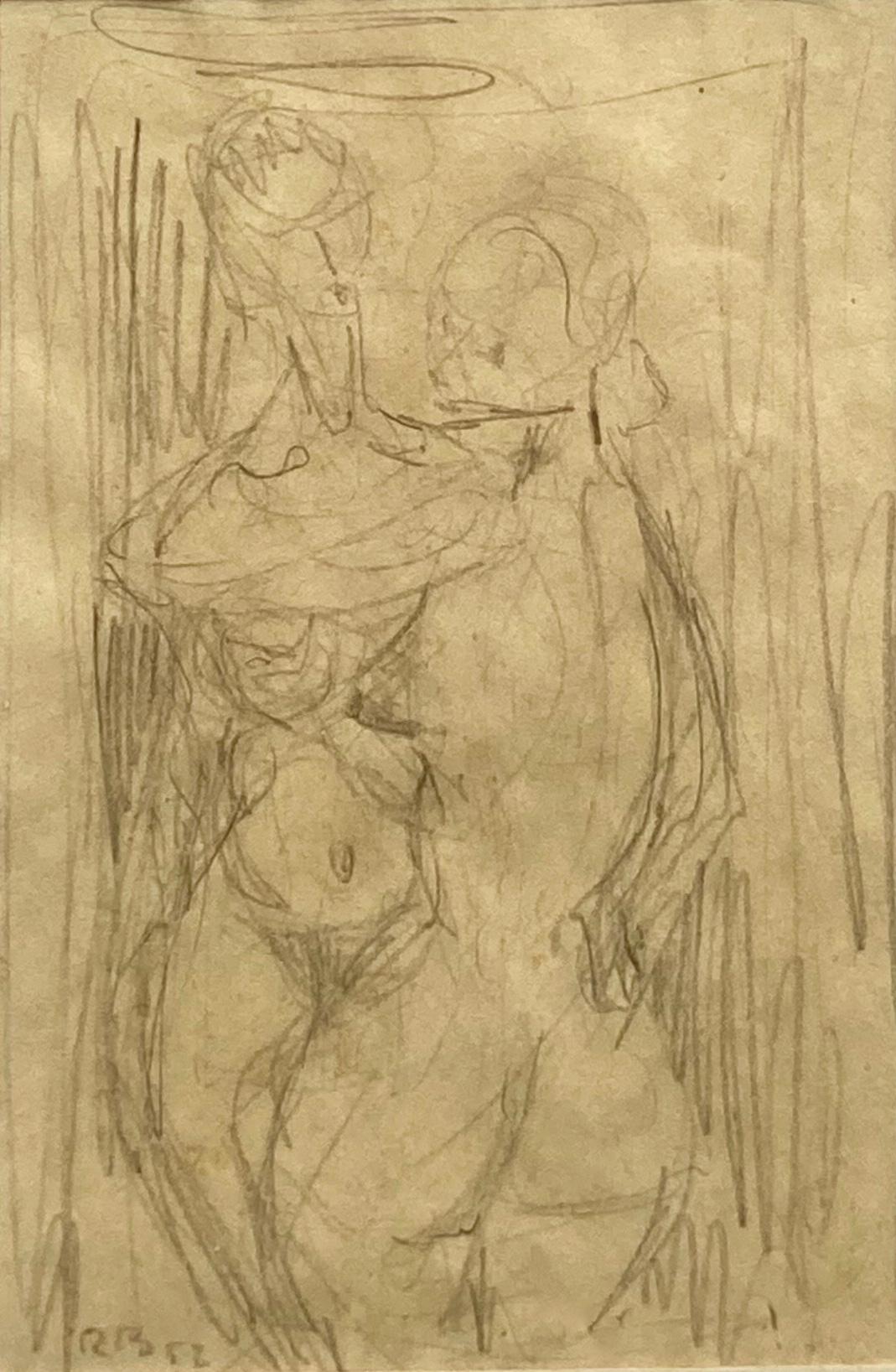 Mid-Century moderno Schizzo a matita di nudi femminili dell'artista svizzero René Bernasconi datato 1952 in vendita