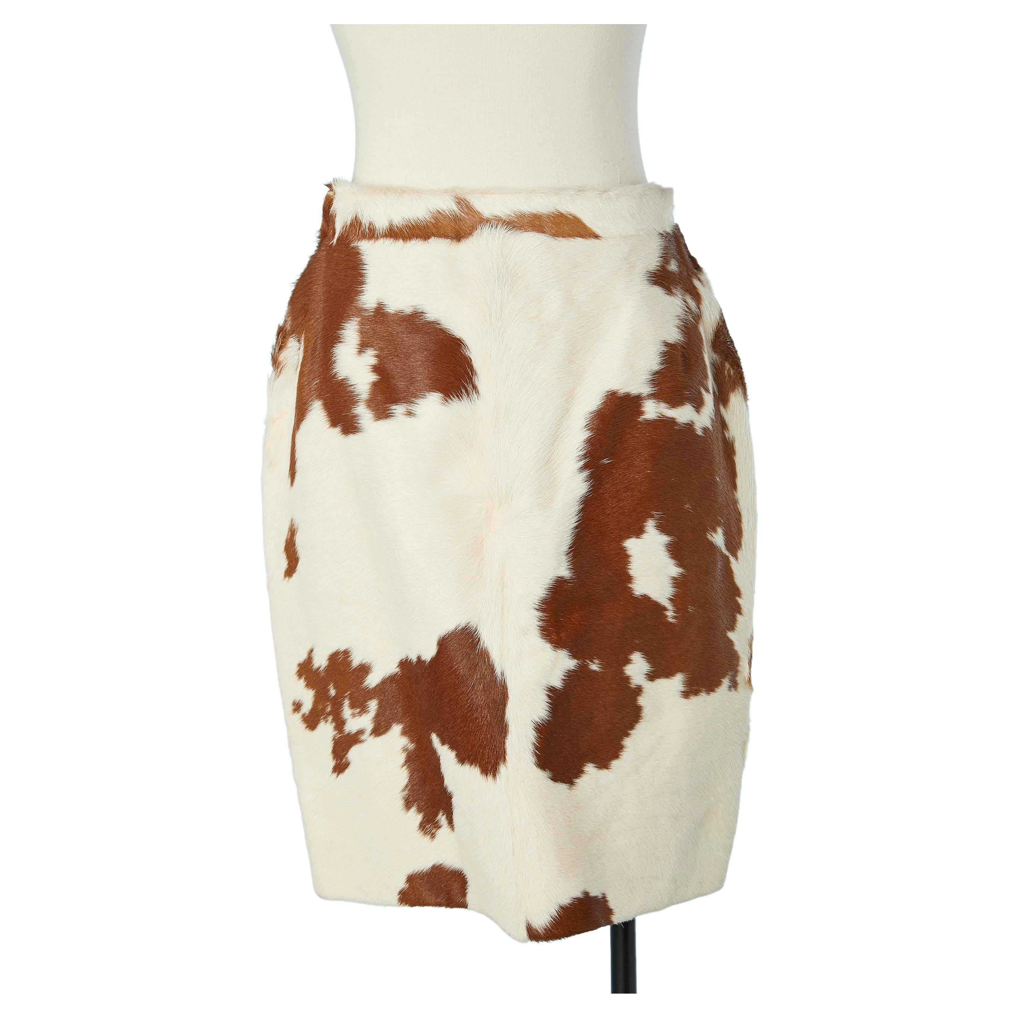 Pencil skirt in off-white and brown cow furs Lecoanet Hémant Show piece  For Sale