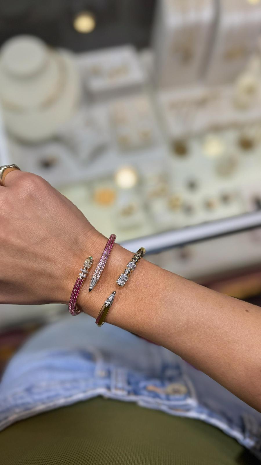 Bracelet bling-bling en or rose 18K serti de diamants blancs et de taille carrée Pour femmes en vente