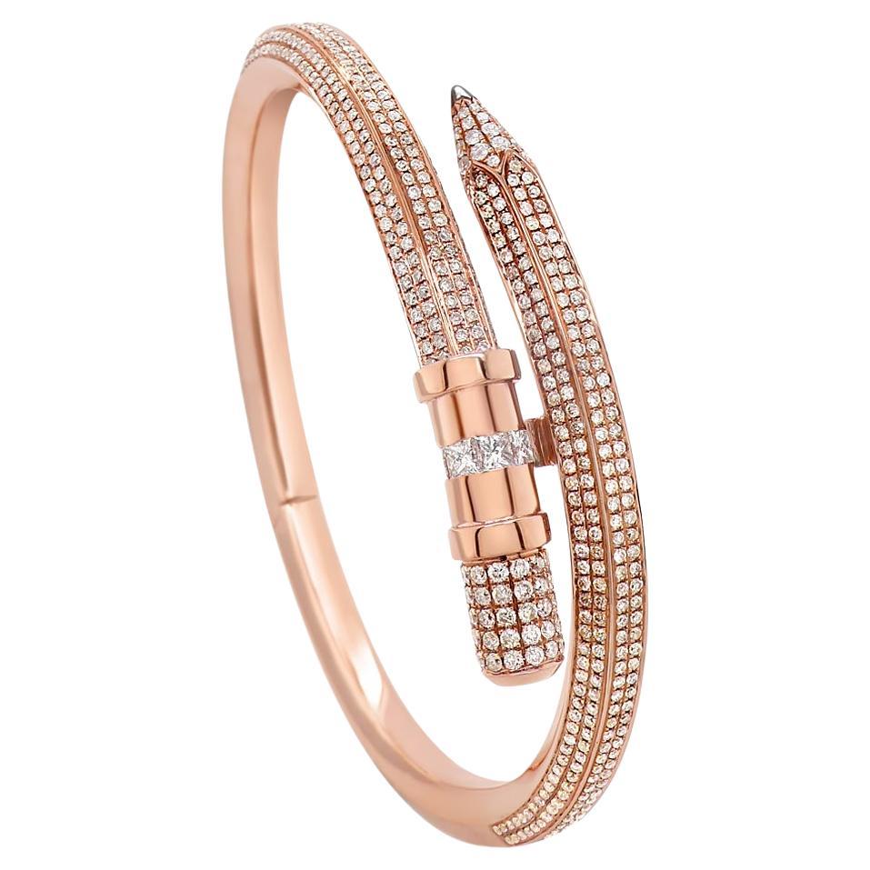 Bleistift-Armband mit quadratischem Schliff und weißen Diamanten im Pave-Set aus 18 Karat Roségold Bling im Angebot
