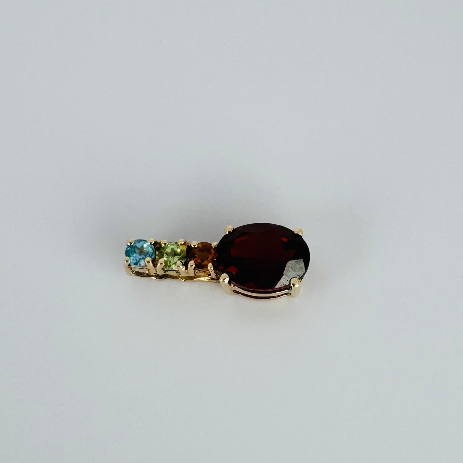 Oval Cut Pendant 14k yellow gold oval garnet 0.41 carat, citrine, peridot, topaz 0.09 ct For Sale