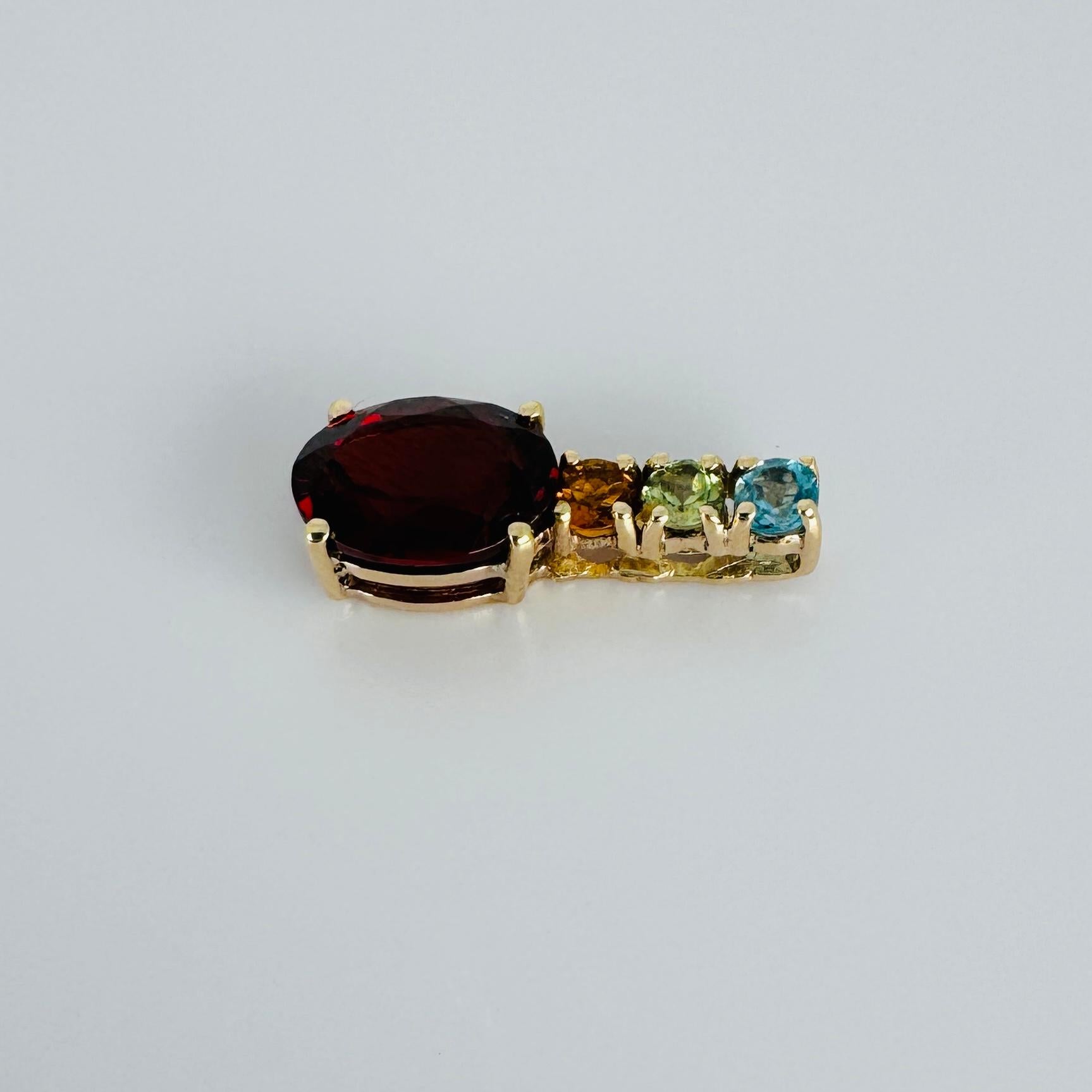Women's Pendant 14k yellow gold oval garnet 0.41 carat, citrine, peridot, topaz 0.09 ct For Sale