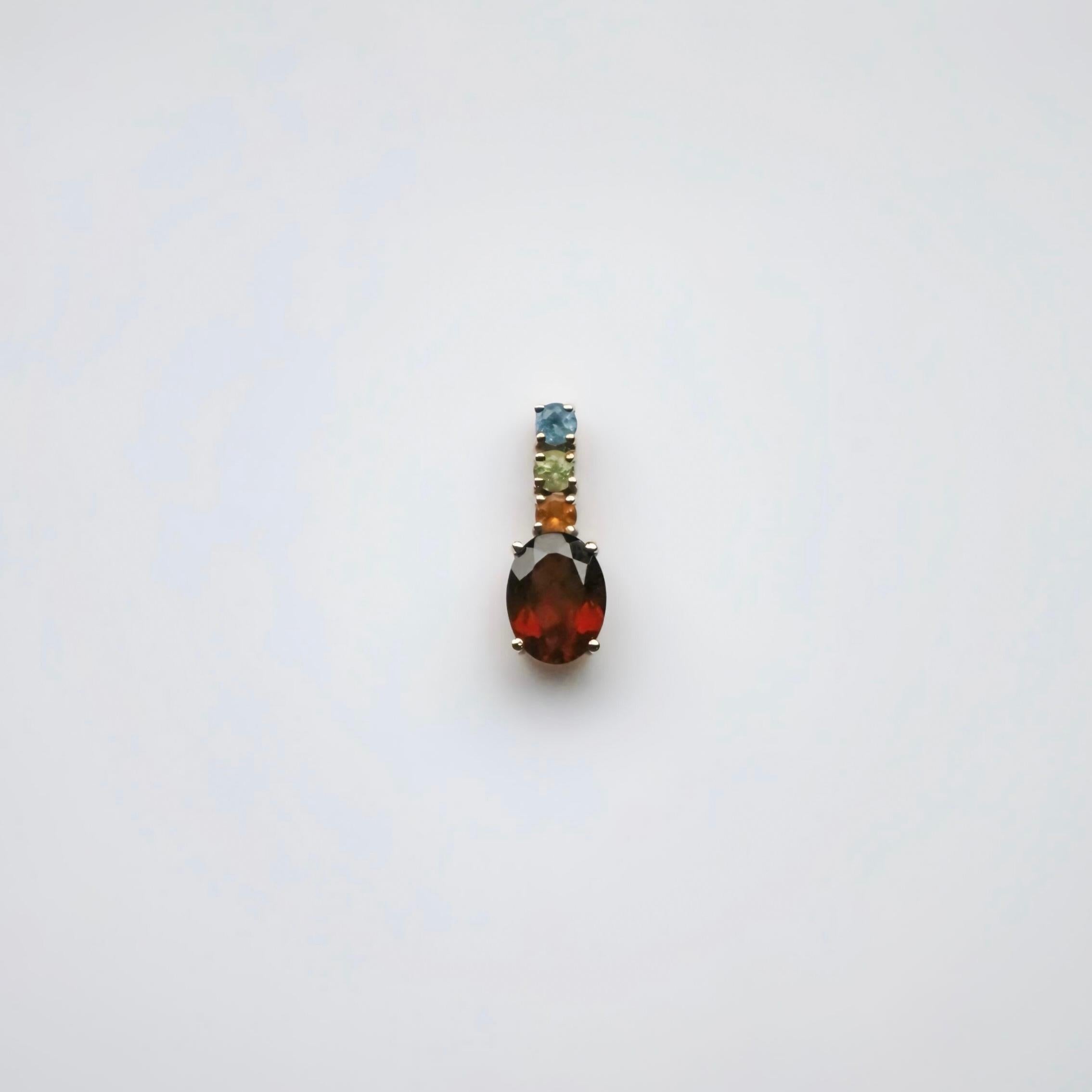 Pendant 14k yellow gold oval garnet 0.41 carat, citrine, peridot, topaz 0.09 ct For Sale 2