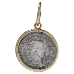 Pendant Ancient Roman Gordian III Silver Antoninianus Coin Pendant in 18kt Gold