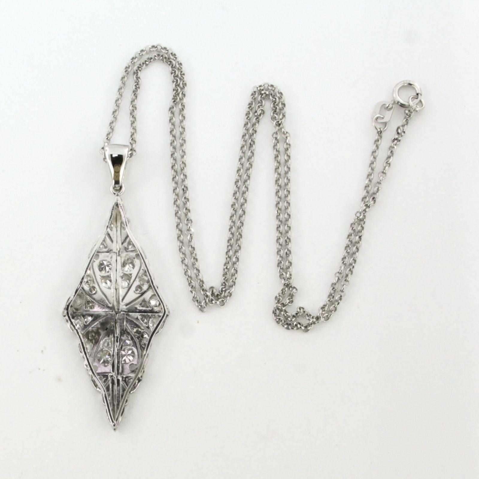 Art Nouveau Pendant and necklace with old European cut diamonds 14k gold and platinum For Sale