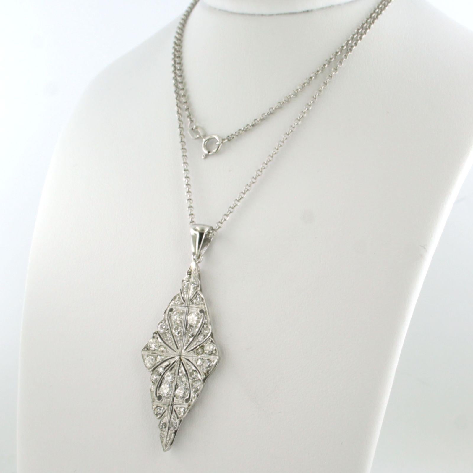 Pendant and necklace with old European cut diamonds 14k gold and platinum In Excellent Condition For Sale In The Hague, ZH