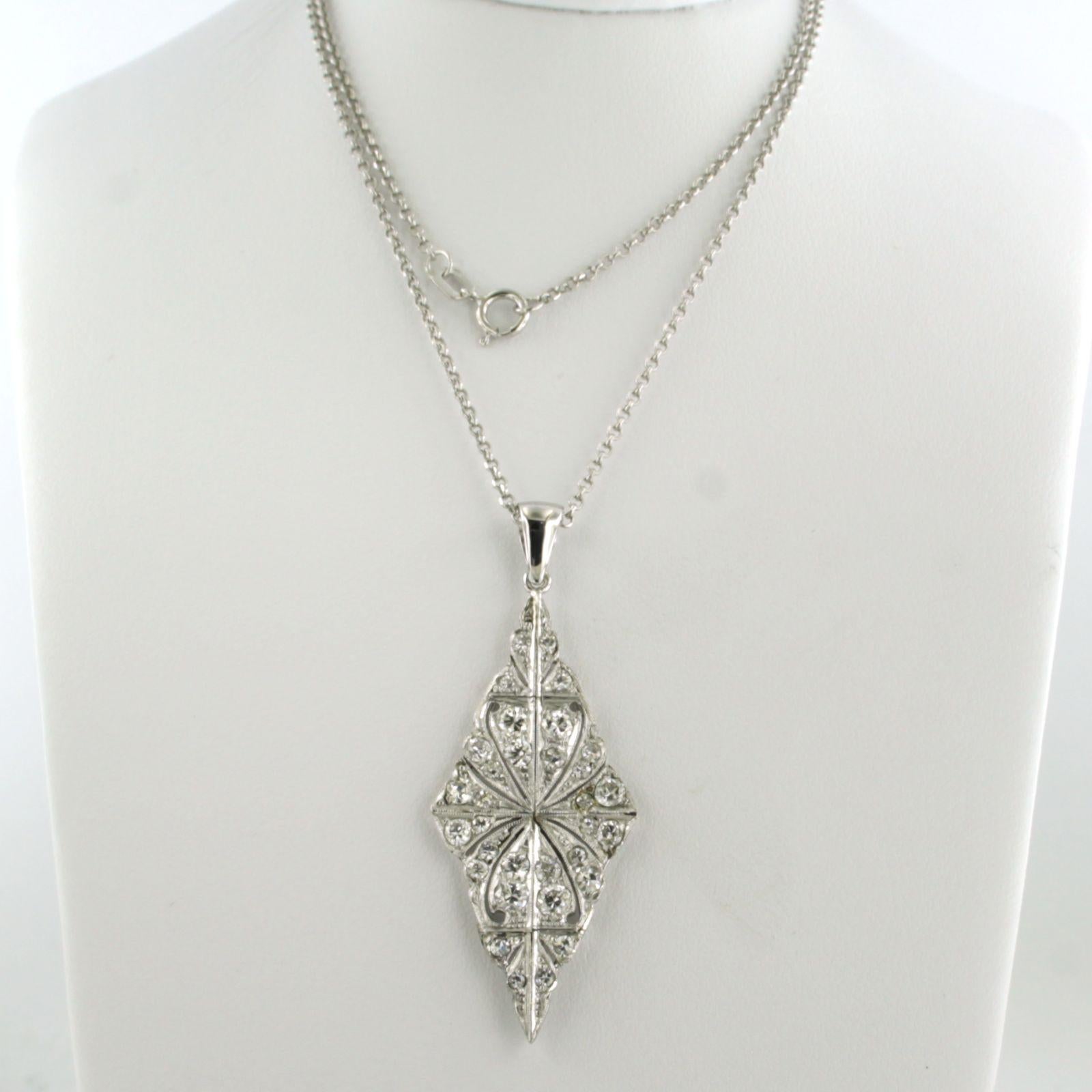 Pendant and necklace with old European cut diamonds 14k gold and platinum For Sale 1