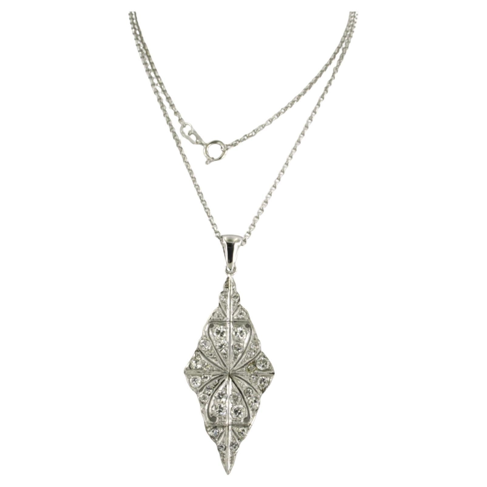 Colgante y collar con diamantes talla vieja europea Oro de 14k y platino