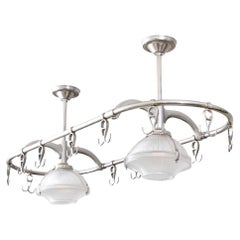 Pendant Bar/Counter Holophane Double Fixture with Pot Rack