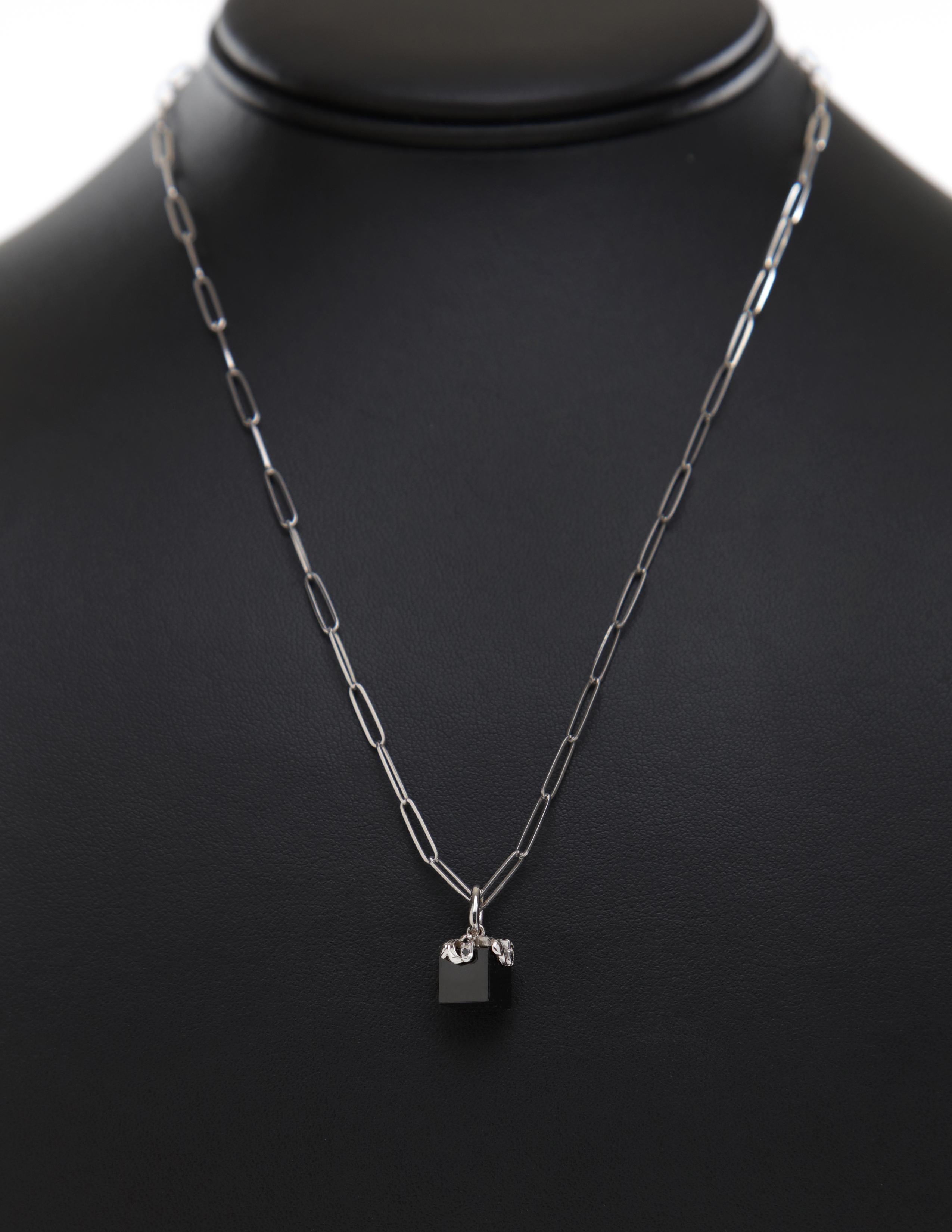 Contemporary White Gold, Black Diamonds, and Black Spinel Charm For Sale