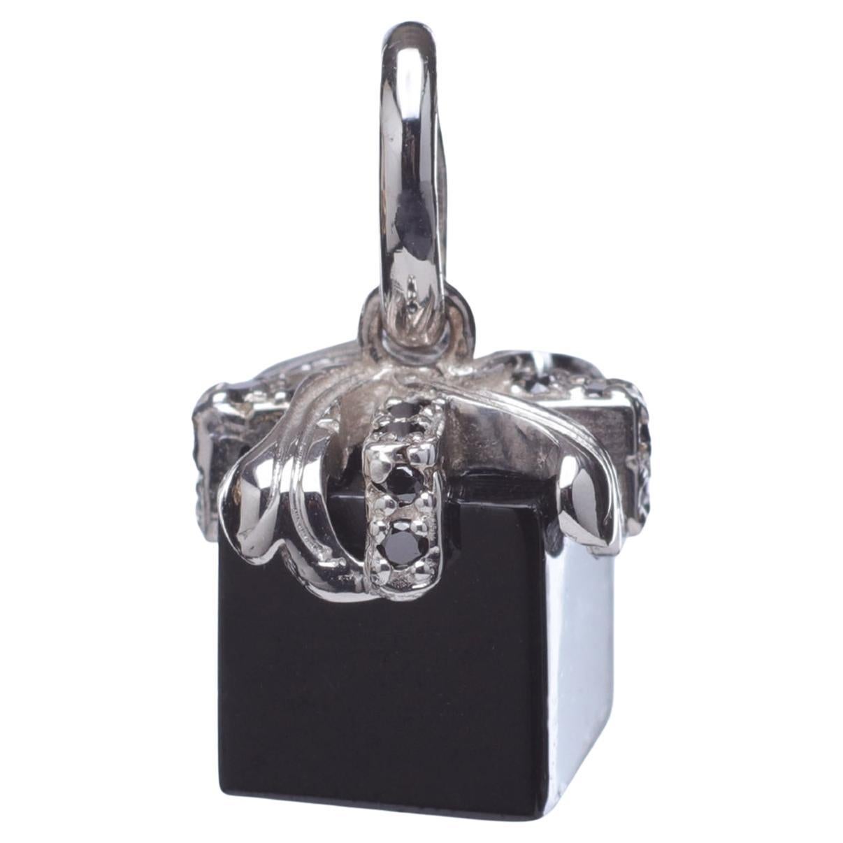 White Gold, Black Diamonds, and Black Spinel Charm For Sale