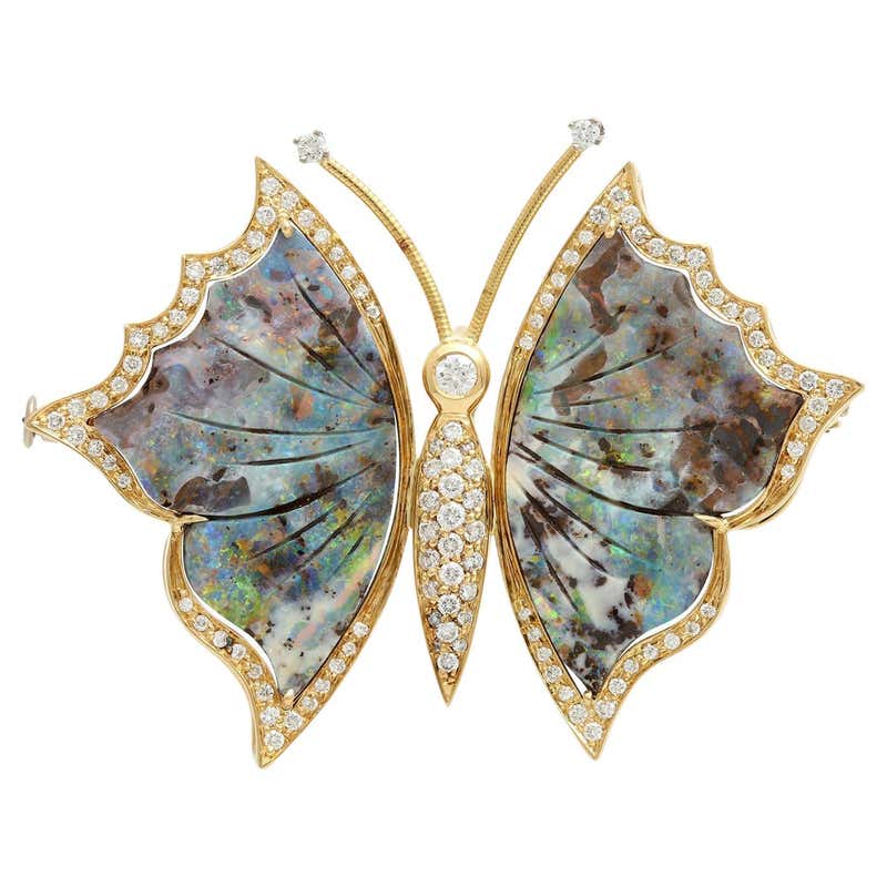 Cloisonne Enamel Opal Butterfly Brooch / Pendant at 1stDibs
