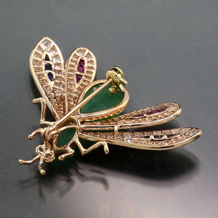 Brilliant Cut Pendant / Brooch Dragonfly Diamonds Rubies Sapphires 18K Gold animal motif