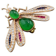 Pendant / Brooch Dragonfly Diamonds Rubies Sapphires 18K Gold animal motif